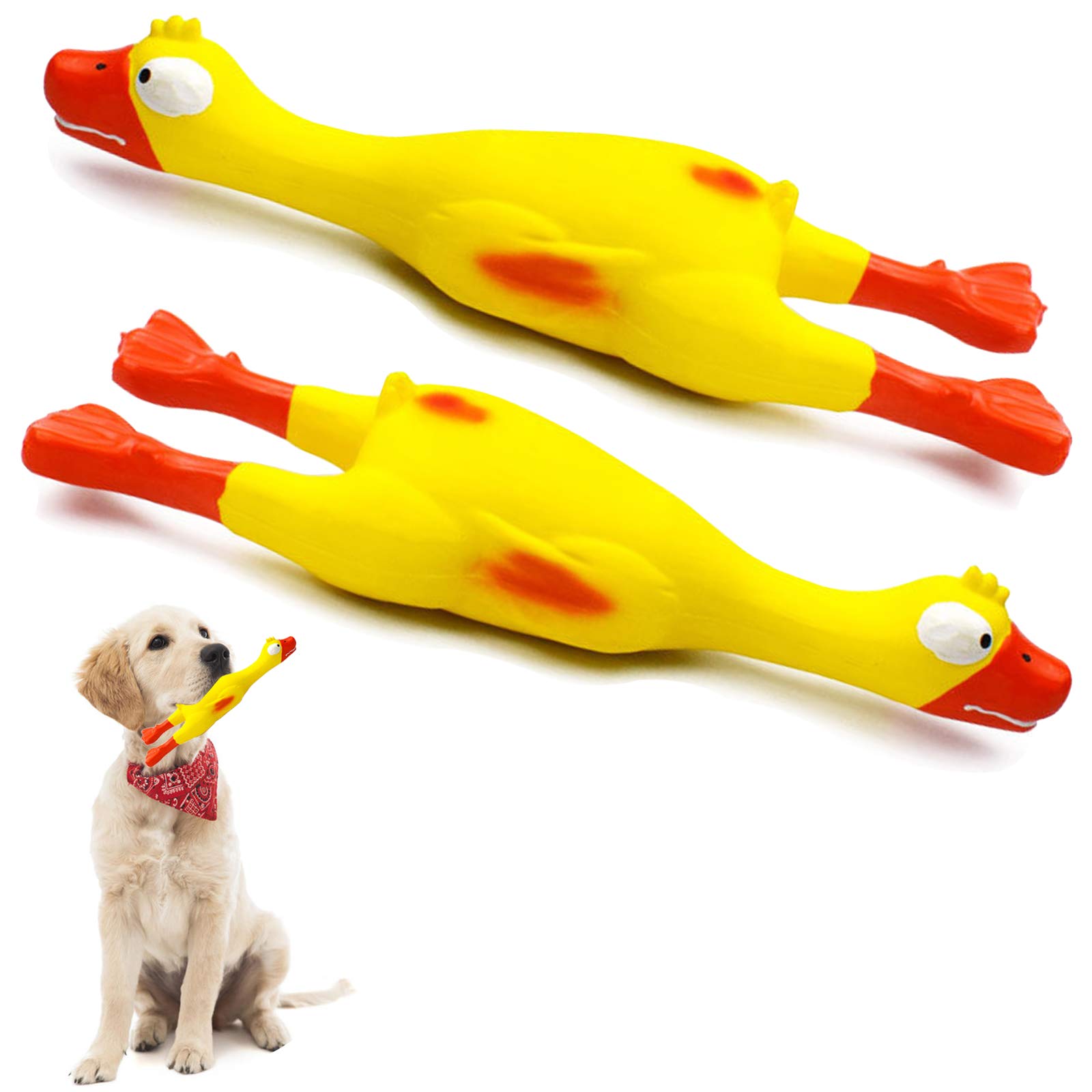 JOOEE Screaming Rubber Chicken Dog Squeaky Toy - 2 Pack Latex Chew Molar Puppy Toys for Small & Medium Dogs - Fun Interactive Playtime & Stress Relief for Pets