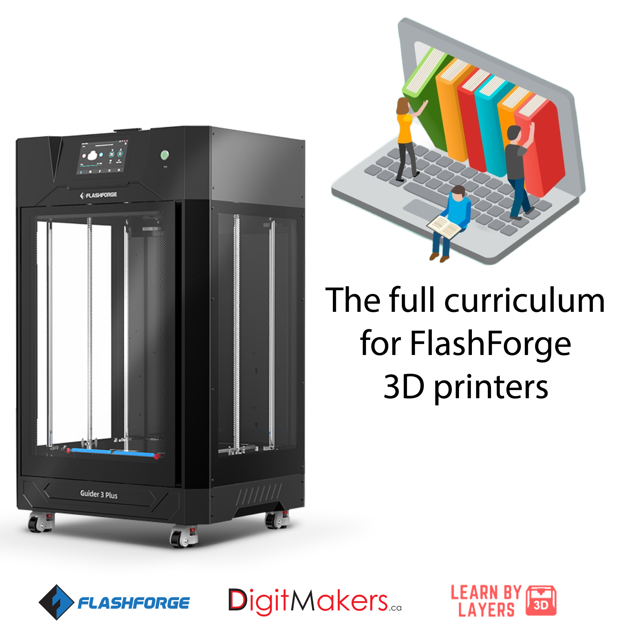 Flashforge Guider 3 Plus Professional 3D Printer with ETL Certification - Includes Learn By Layers Full Curriculum Bundle for STEM Education & Prototyping