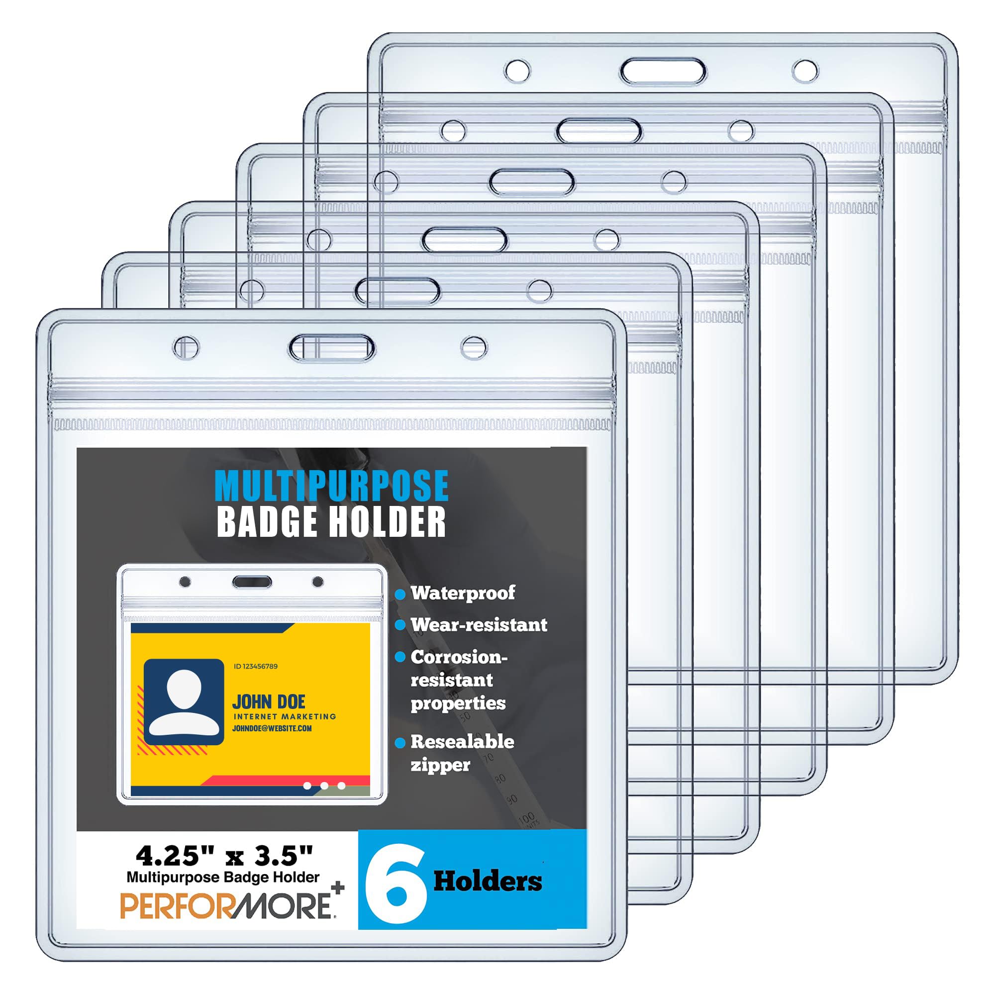 6 Pack Reusable Name Badge Holders 4x3 - Waterproof ID Card Cover for Events & Vaccine Cards