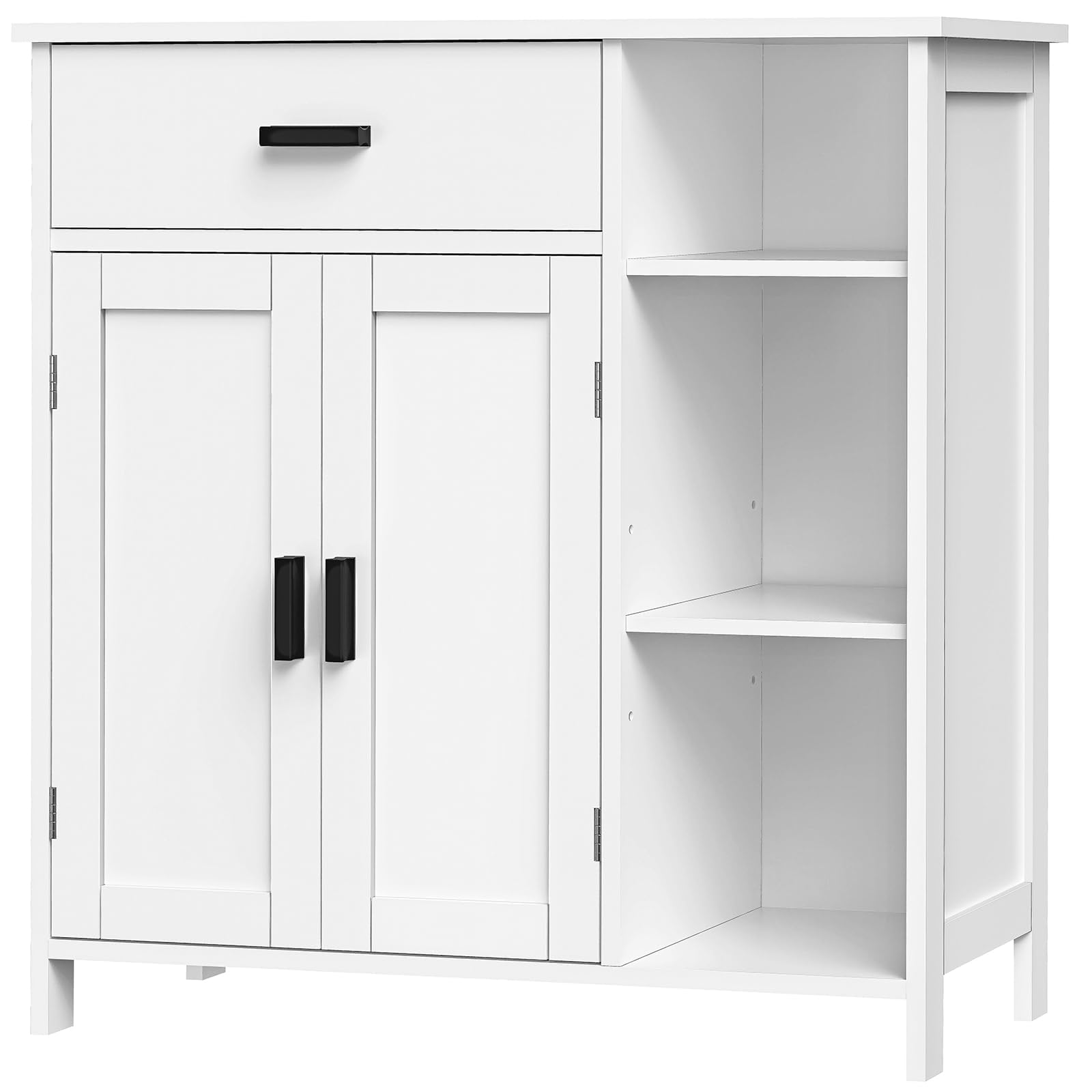WEENFON Modern Storage Cabinet with Doors, Shelves & Drawer - White Bathroom Organizer, Kitchen Coffee Bar Cabinet, Living Room Floor Cabinet for Home Organization