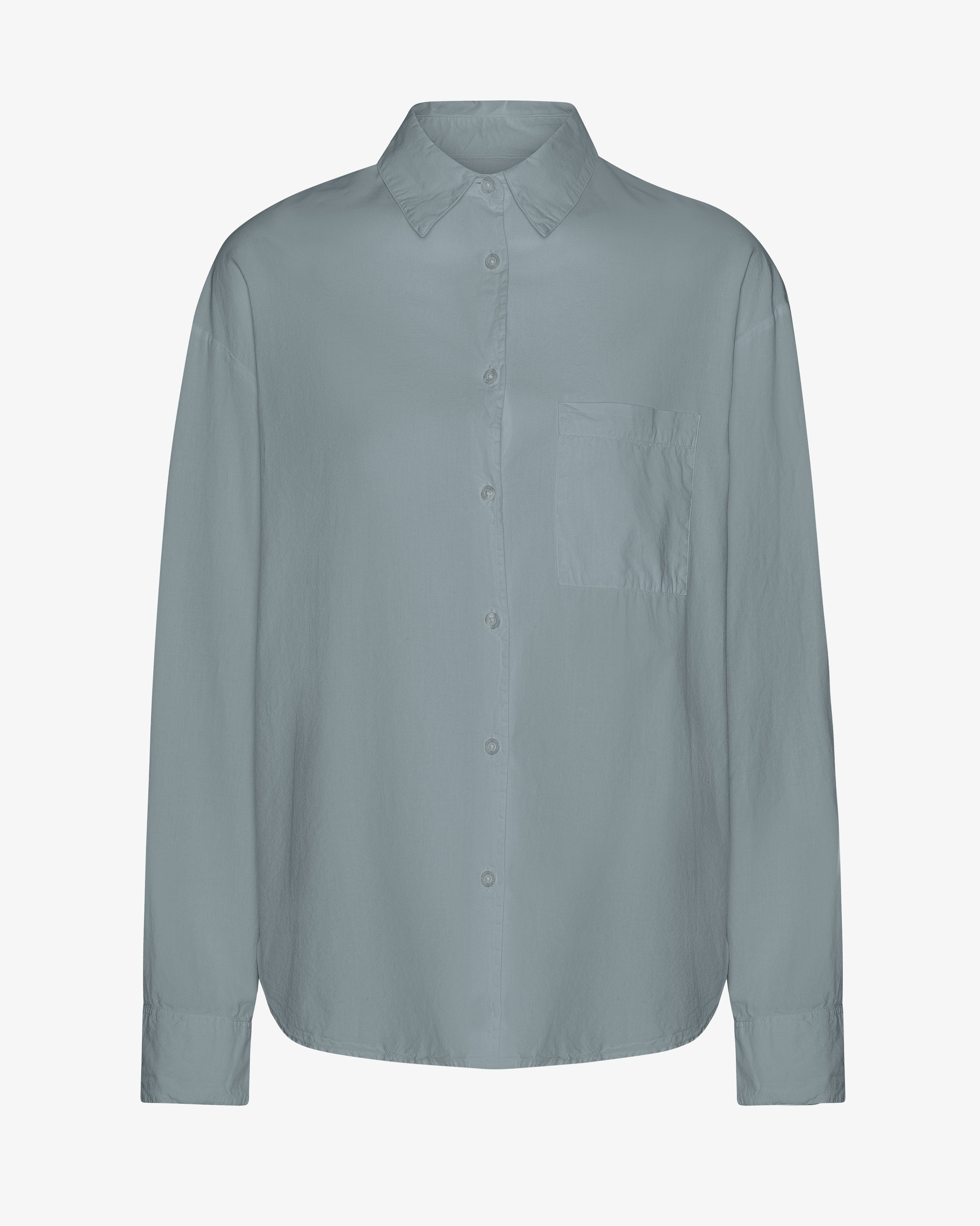 Organic Oversized Shirt for Women - Soft Cotton Loose Fit Button Down Top in Steel Blue | Casual Wear, Layering & Street Style Outfits