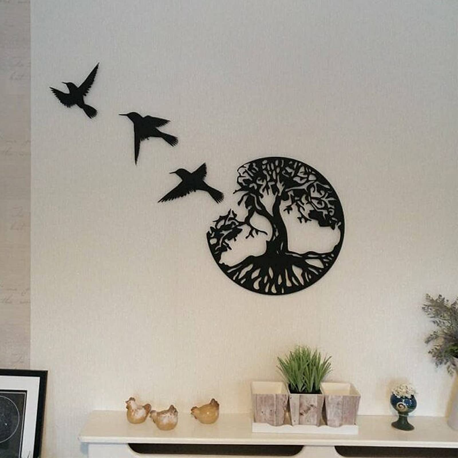 Farmhouse Style Modern Luxury Metal Wall Decor - DIY Metal Tree with Flying Birds, Abstract Tree of Life Hanging Sculpture for Indoor & Outdoor - Perfect for Living Room, Bedroom, Garden, and Patio Decor