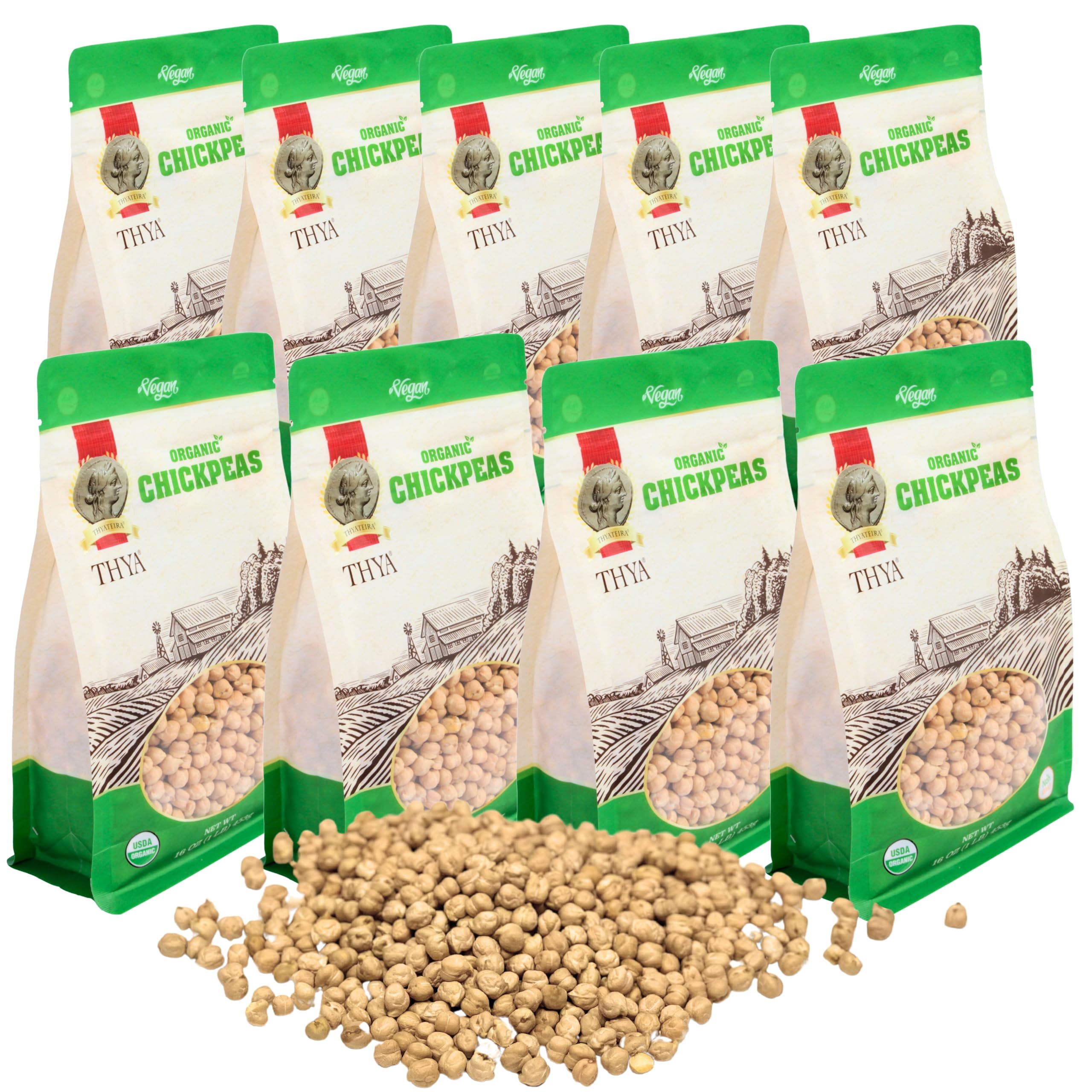 Organic Chickpeas | Non-GMO, Gluten-Free Garbanzo Beans, 9 LB (9 x 1 LB Resealable Bags) - Perfect for Hummus, Salads & Vegan Cooking