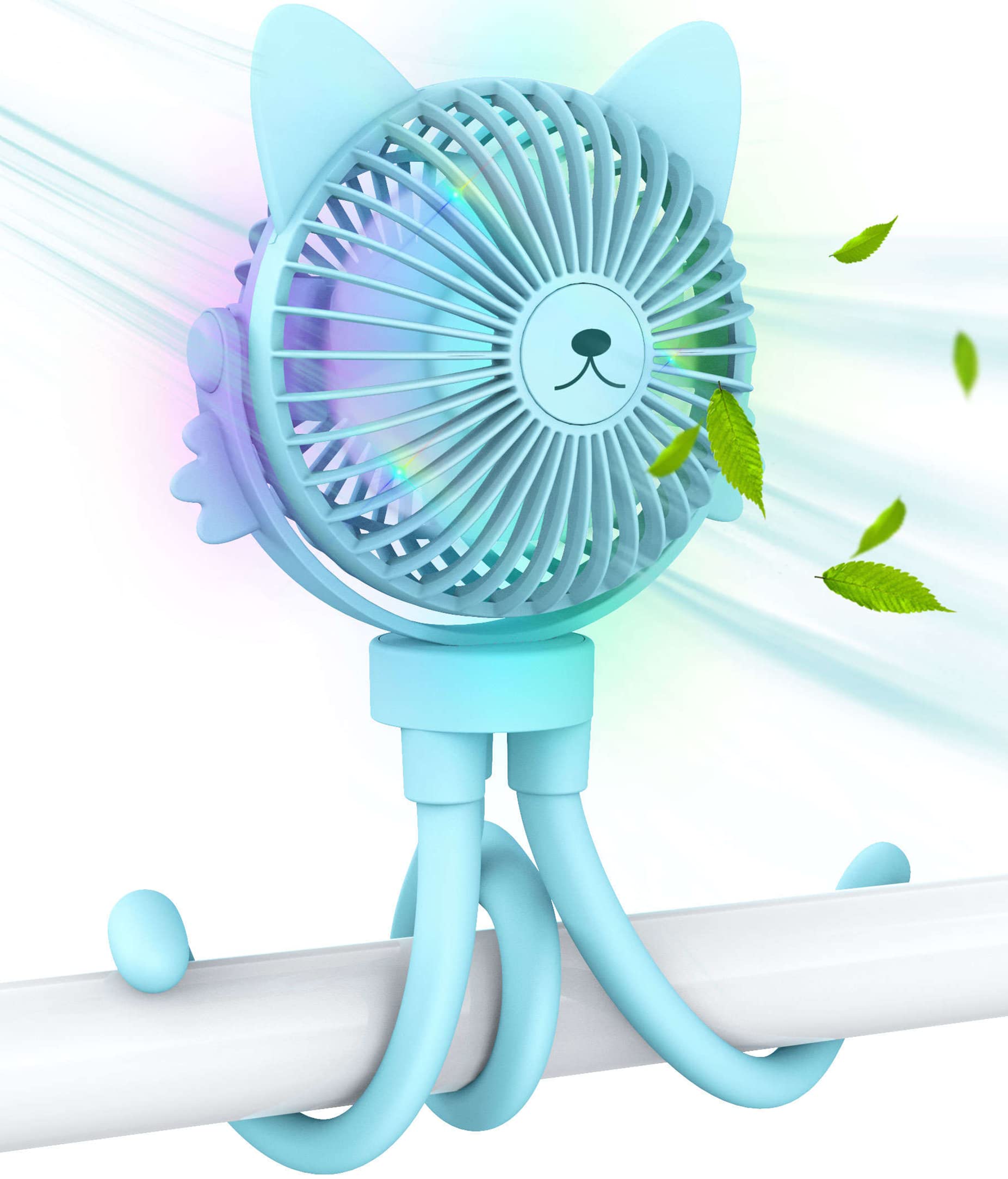 Portable Rechargeable USB Stroller Fan for Baby - Handheld & Clip-On Cooling Fan with Night Light, Perfect for Strollers, Car Seats & Cribs (Blue)