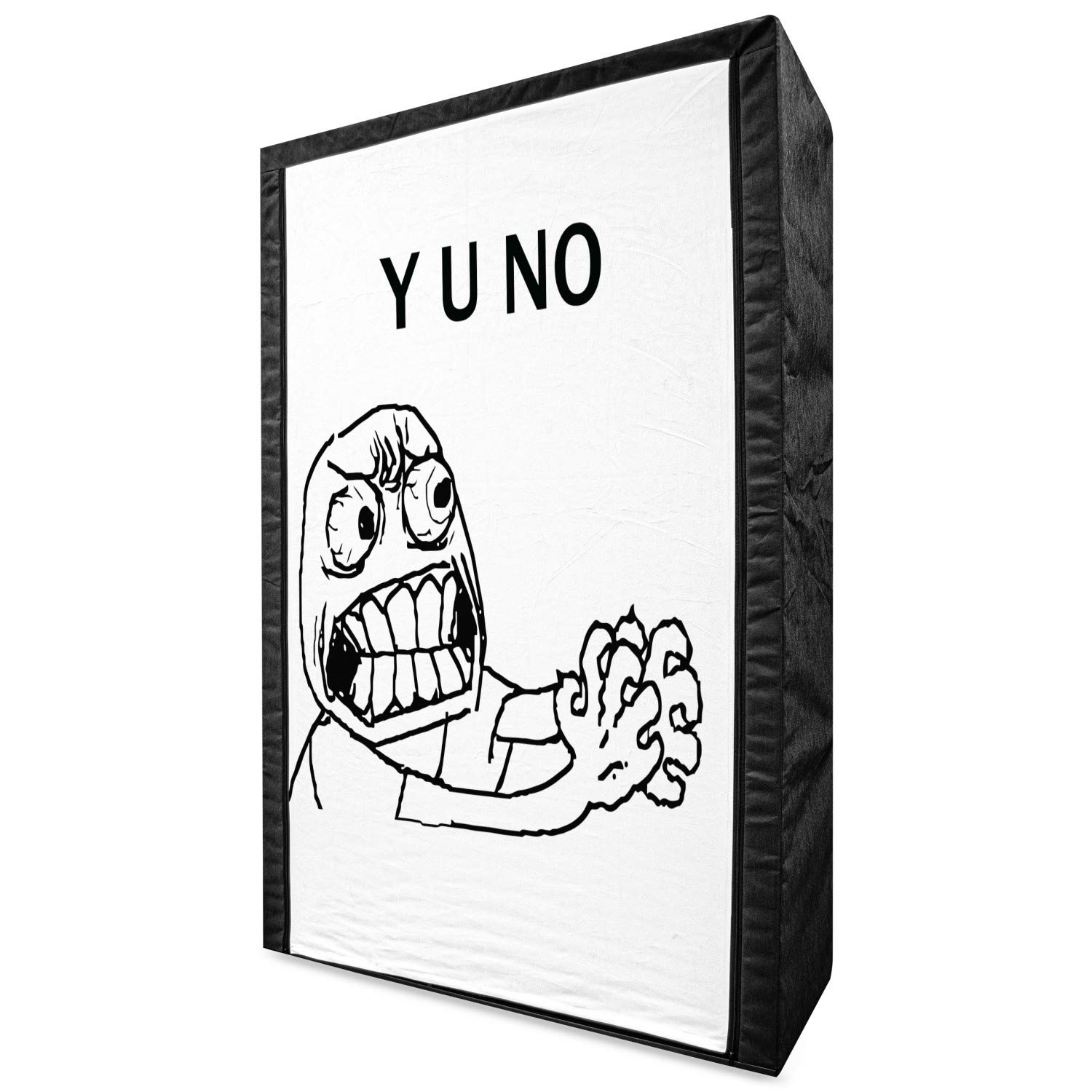 Ambesonne Humor Portable Fabric Wardrobe - Angry Meme Face Design with Shelves, 42.5 Inch Black & White Clothing Organizer for Bedroom, Dorm, or Travel Storage