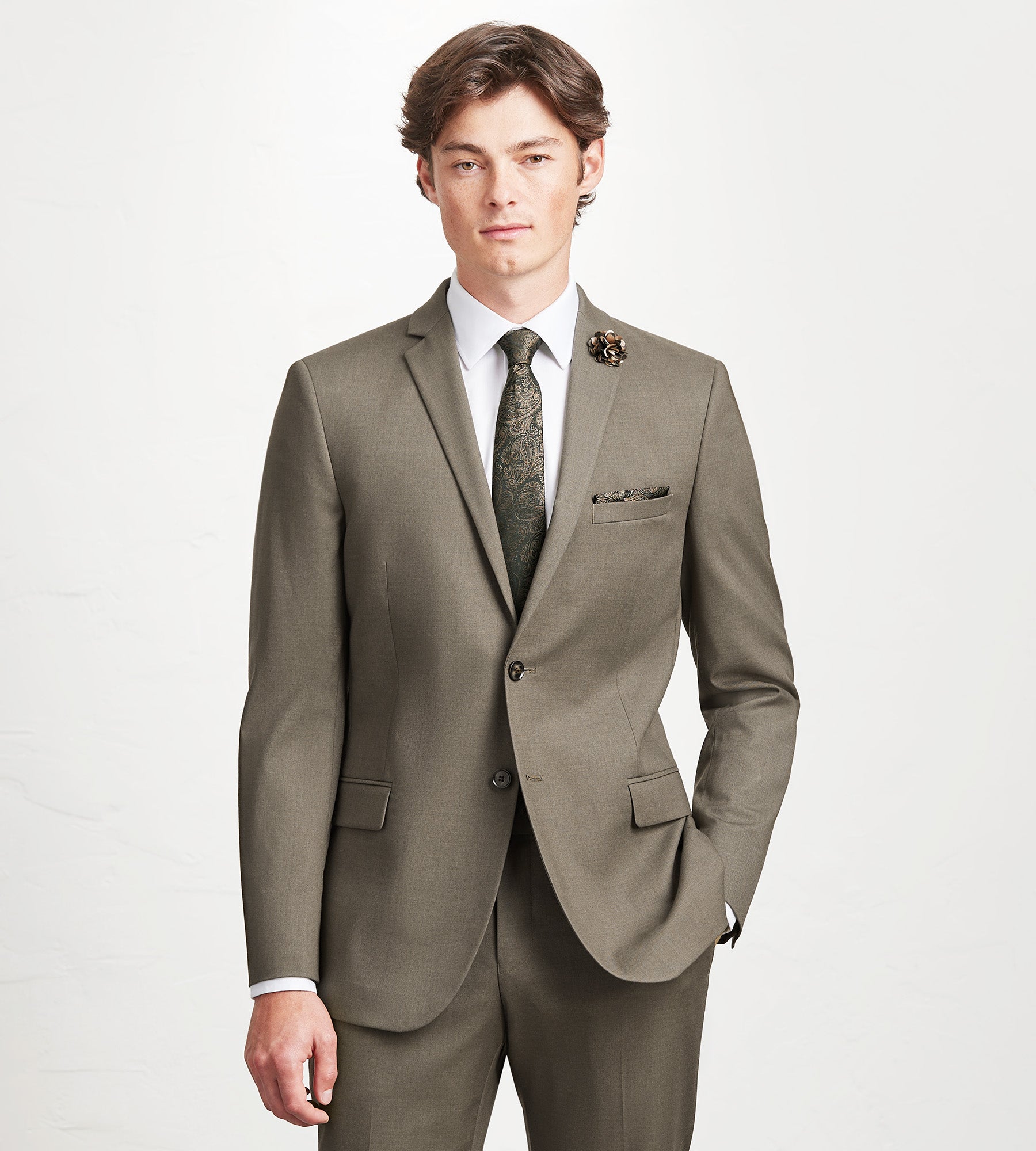 Modern Fit Light Brown Solid Suit for Men - Business Formal & Wedding Attire - Premium Tailored Slim Fit Blazer & Pants Set for Office, Interviews & Special Occasions