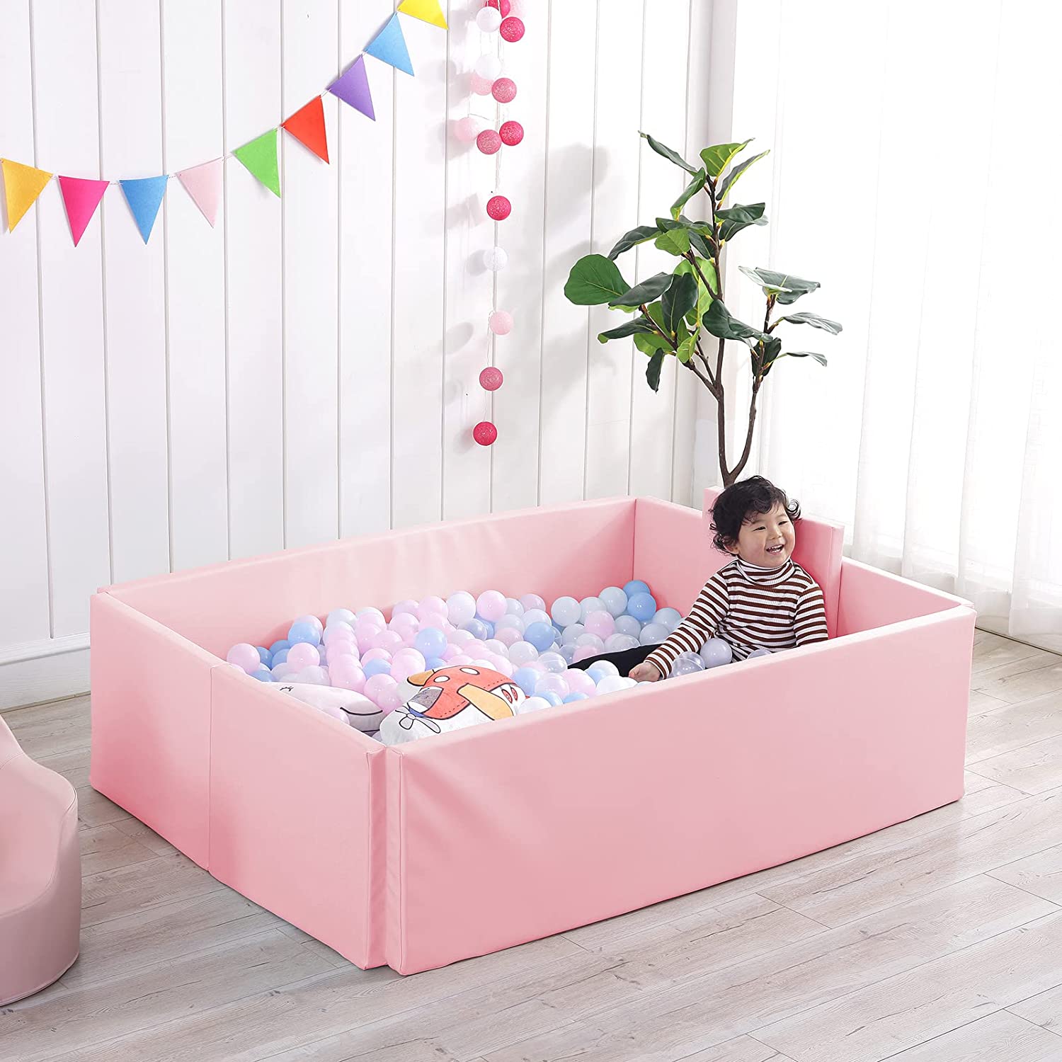Soft Foam Foldable Pink Ball Pit Crawling Fence - Safe Kids Playpen for Indoor & Outdoor Play - Perfect for Playrooms, Daycares, and Backyard Fun
