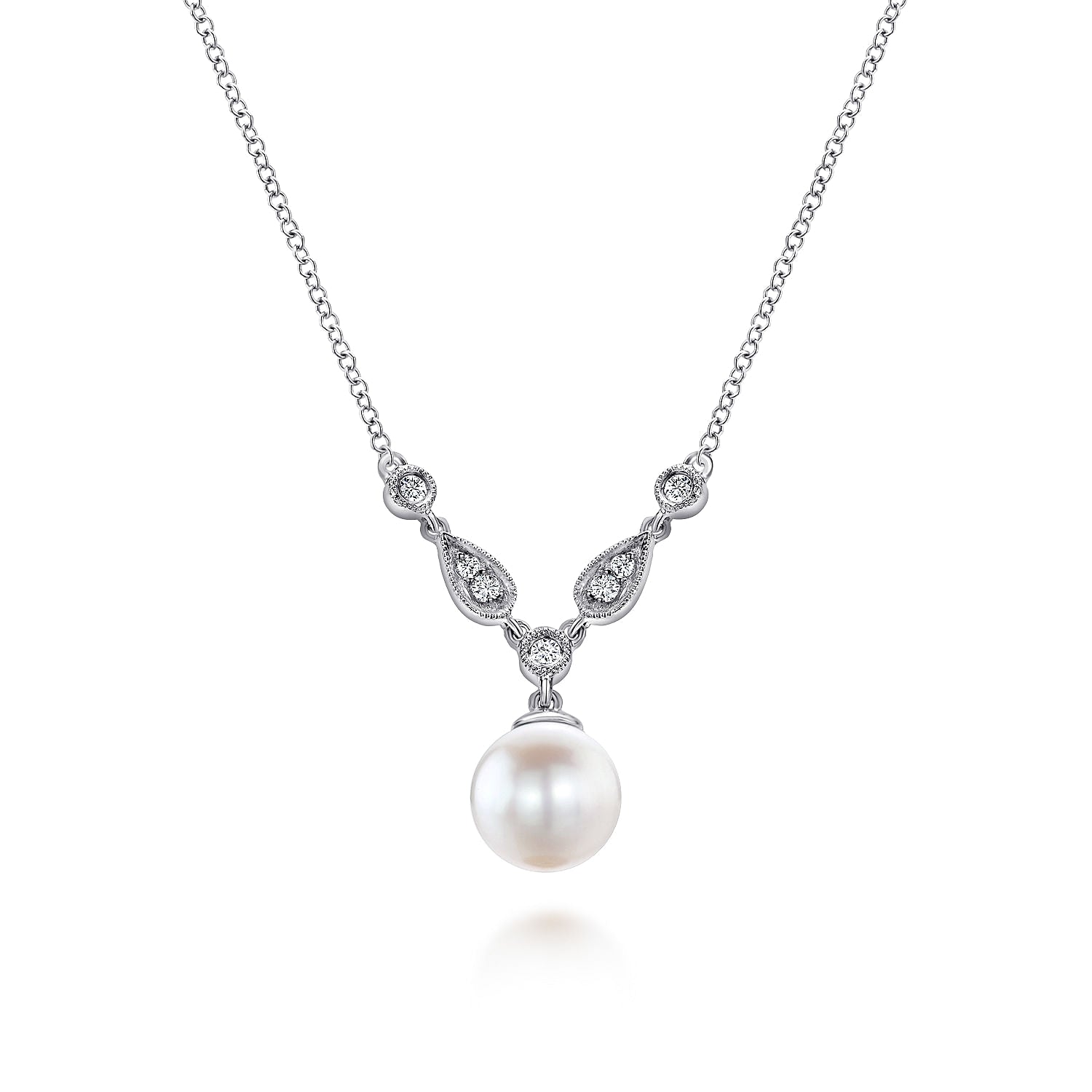 14K White Gold Cultured Pearl & Diamond Accent Necklace for Women - Elegant Bridal Jewelry, Anniversary Gift & Special Occasion Accessory NK1420W45PL