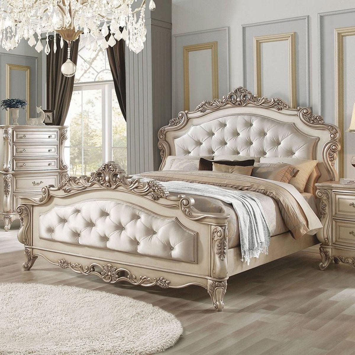 Acme Furniture Gorsedd Queen Panel Bed in Antique White - Elegant Bedroom Furniture for Master Suite, Guest Room & Home Decor