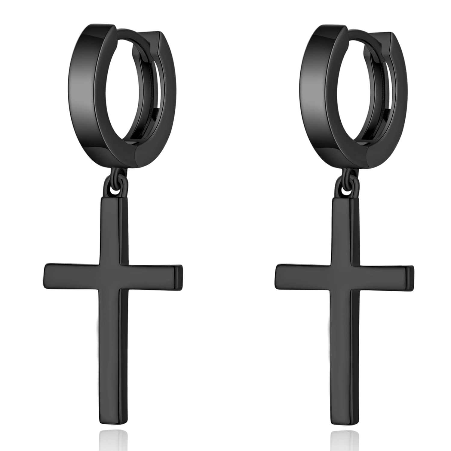 18K White Gold Plated Cross Earrings for Women | 925 Sterling Silver Dangle Earrings | Simple Cross Hoop Earrings for Men & Women | Silver/Rose Gold/Gold Color | Perfect for Church, Weddings & Everyday Wear