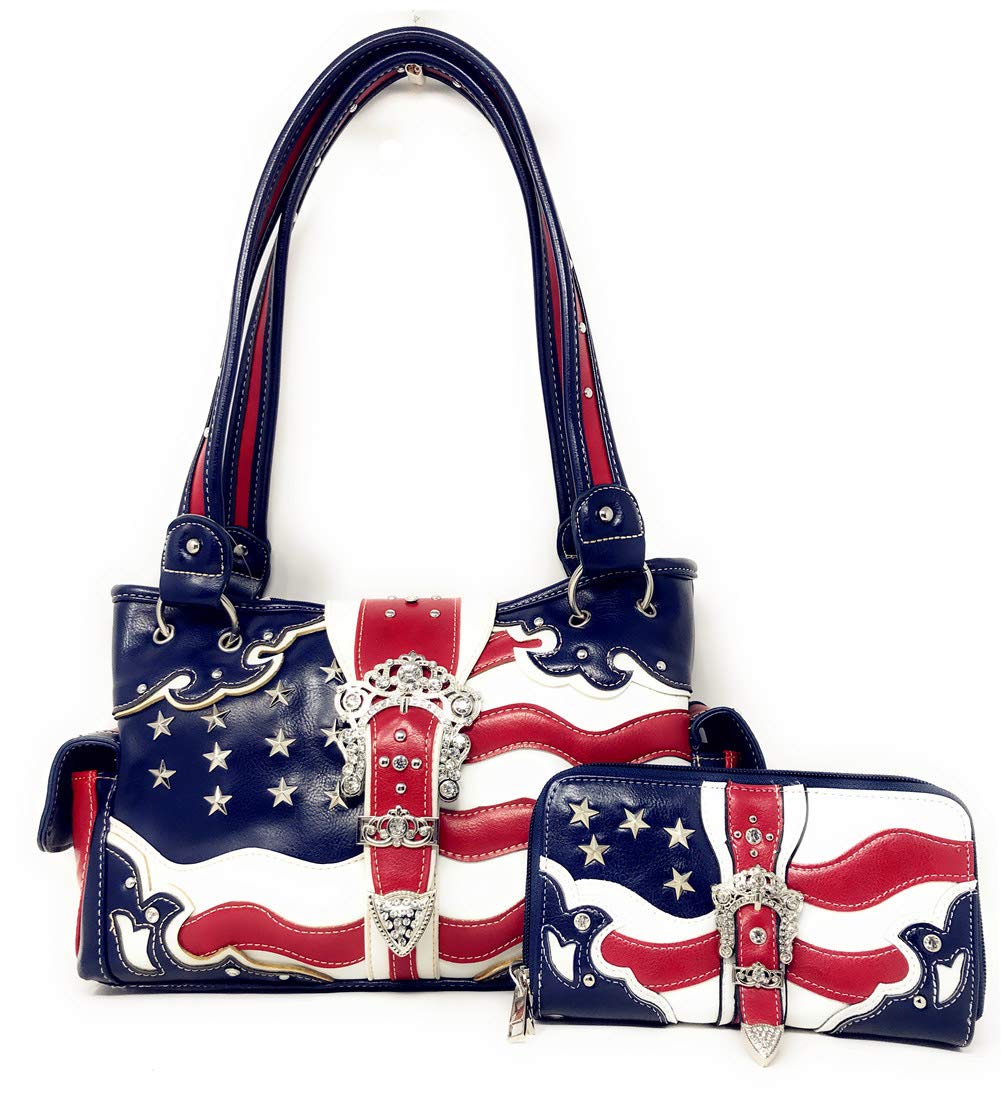 American Flag Rhinestone Handbag - Stylish Crossbody Purse Wallet for Women in Multiple Colors | Perfect for 4th of July, Patriotic Events & Everyday Use