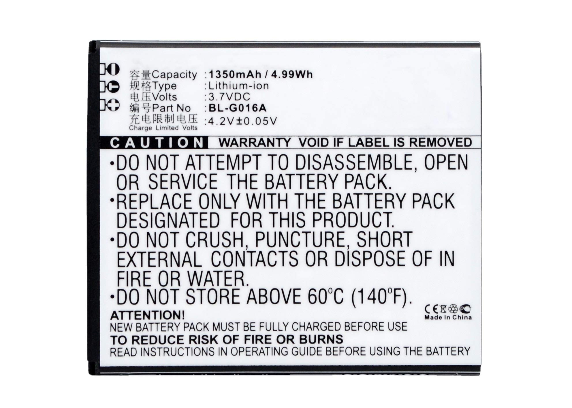 Synergy Digital High Capacity 1350mAh Li-Ion Battery for NGM Vorwarts & Gionee BL-G016A Cell Phones | 3.7V Replacement Battery | Perfect for Travel, Business & Everyday Use