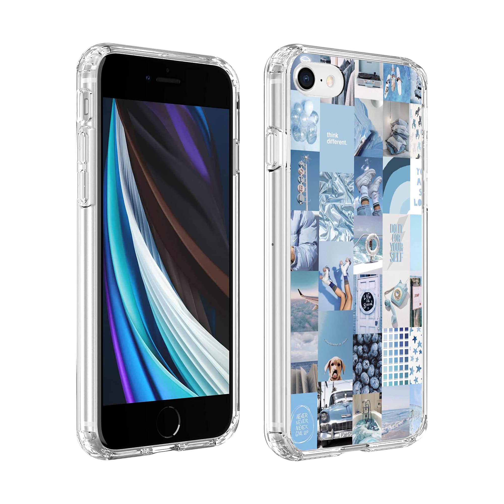 Vibe Beach Blue Aesthetic Collage iPhone 7/8/SE Case - Clear Shockproof Protective Cover for Women & Girls | Trendy You Are So Loved Phone Case for Daily Use & Travel