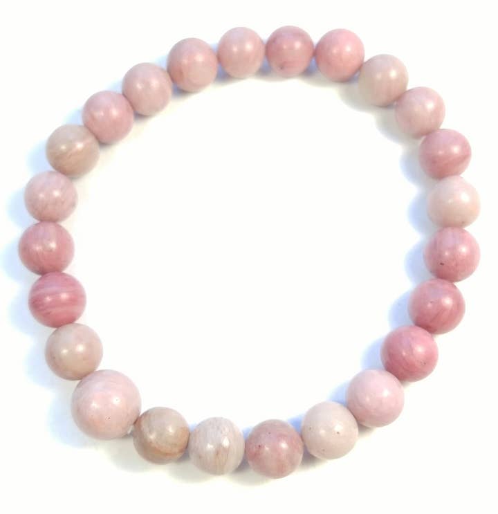 Natural Rhodonite Stretchy Beaded Bracelet - 8mm Healing Stone Mala for Women - Perfect for Meditation, Yoga & Spiritual Healing