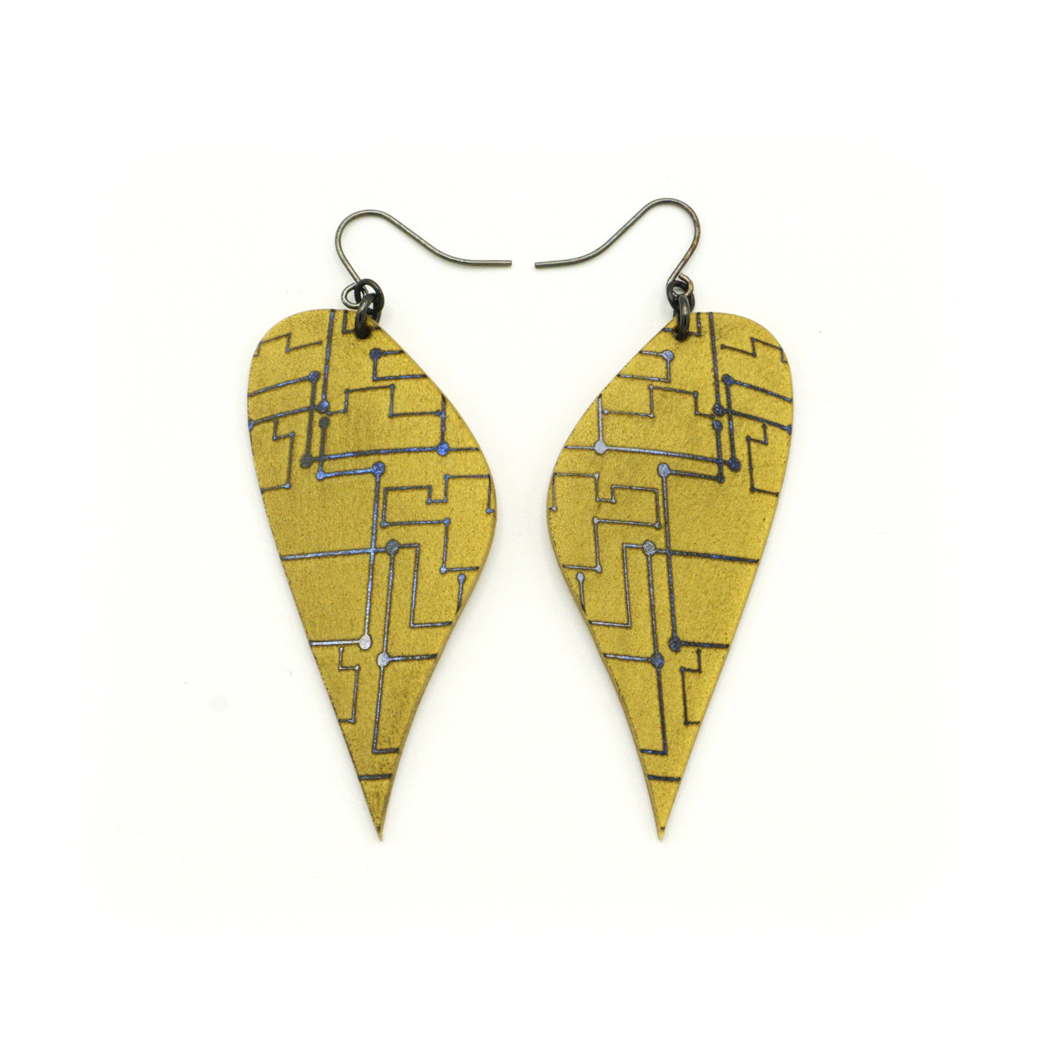 Kaitana 'Circuit (R)' Acrylic Earrings - Celestial Blue & Gold | Trendy Statement Jewelry for Women, Perfect for Parties, Weddings & Everyday Wear
