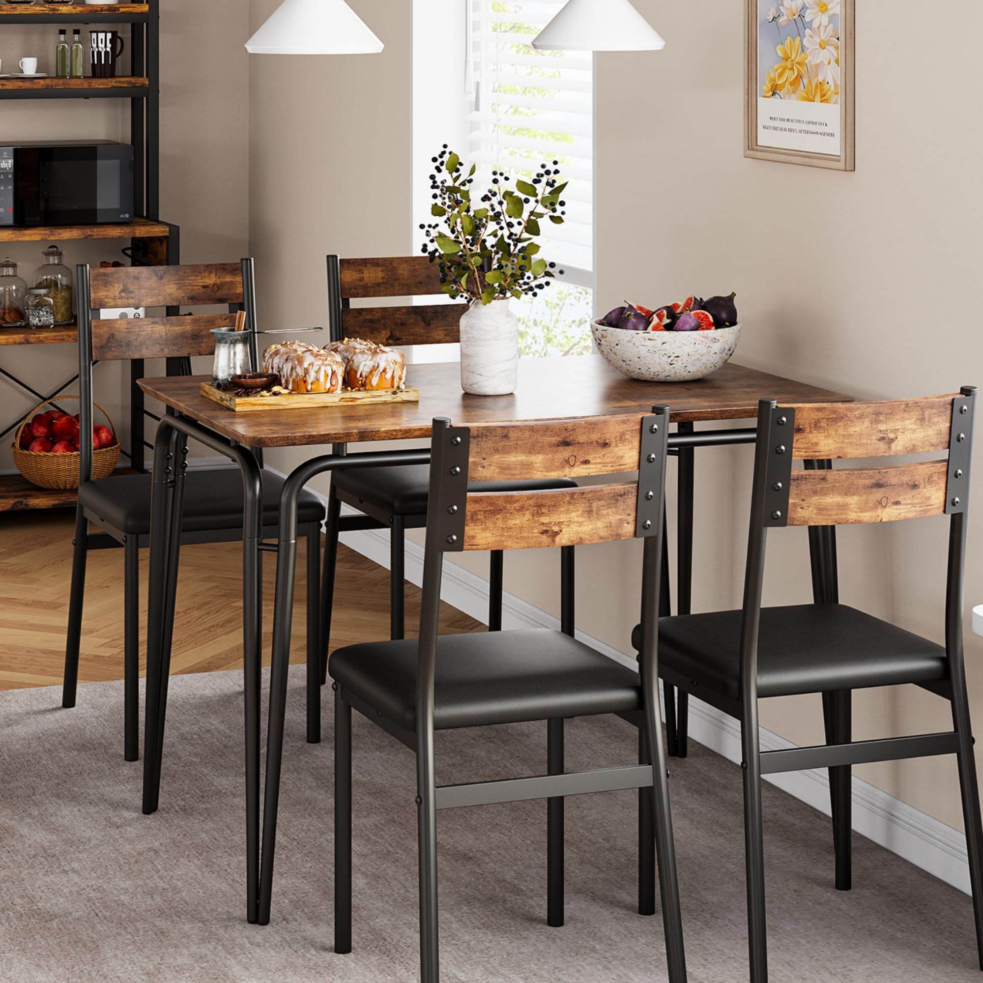 5-Piece Modern Dining Table Set for 4 - Rectangular Kitchen Table & Chairs for Small Spaces, Apartments & Home Offices | Perfect for Family Meals, Entertaining Guests & Compact Living Areas