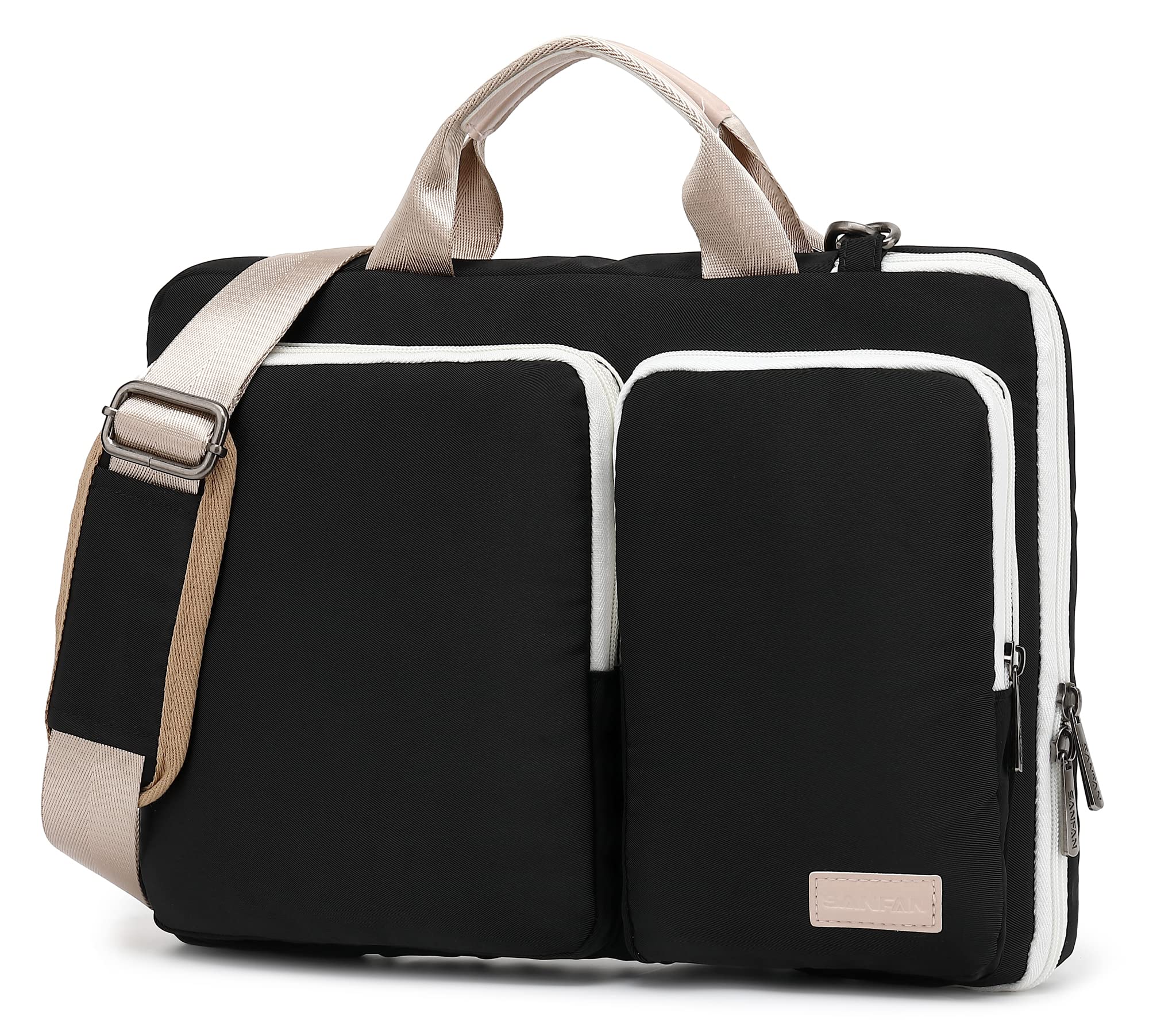 SANFAN 360° Protective Laptop Shoulder Bag for MacBook Pro 16 inch & 15-15.6 inch Laptops - Waterproof Shockproof Sleeve Case with USB Charging Port (Black) - Perfect for Work, Travel & School Commute