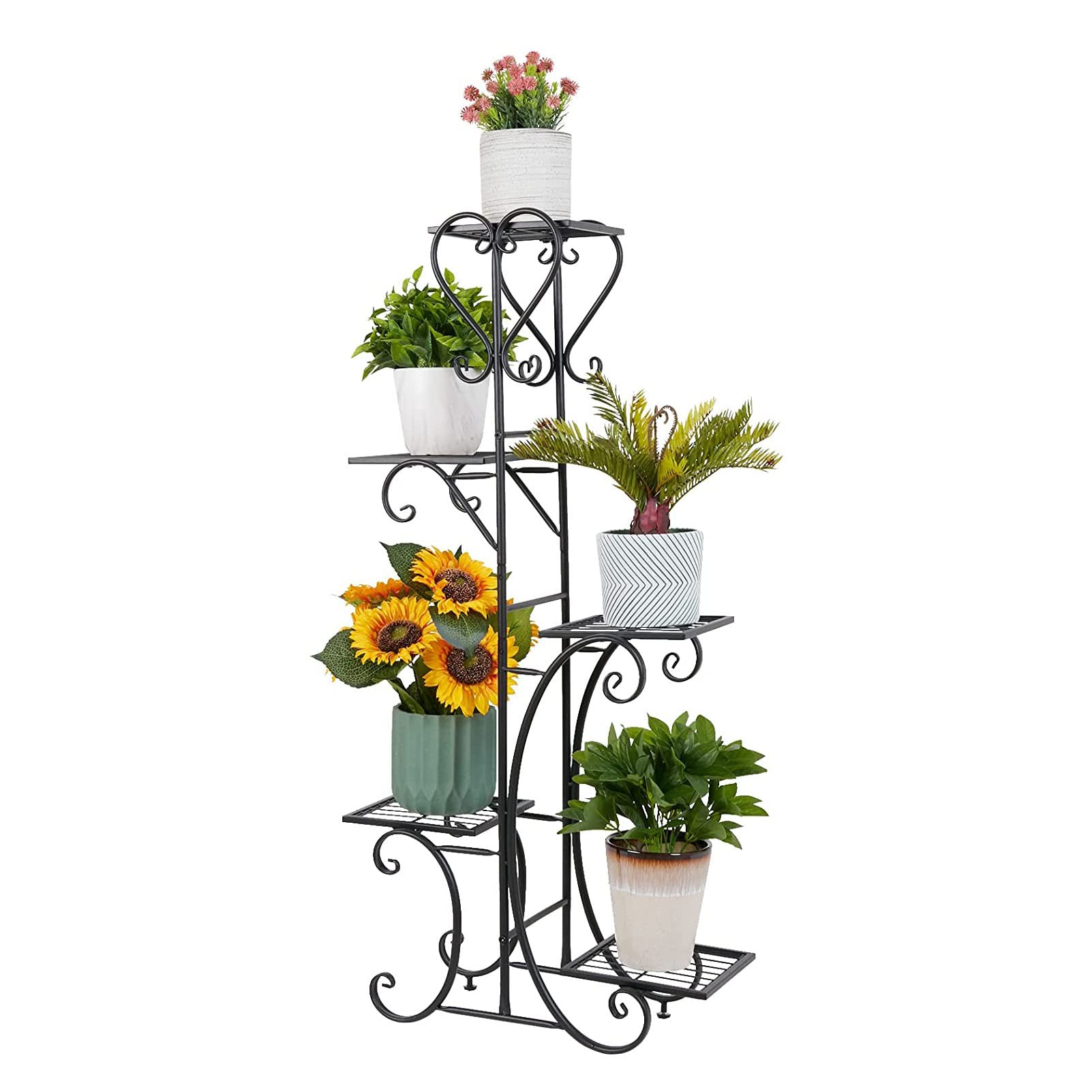 4/5 Tier Wrought Iron Plant Stand - Tall Flower Pot Display Holder & Organizer Shelf for Indoor/Outdoor Use - Perfect for Garden, Patio, Balcony, Lawn & Window Decor