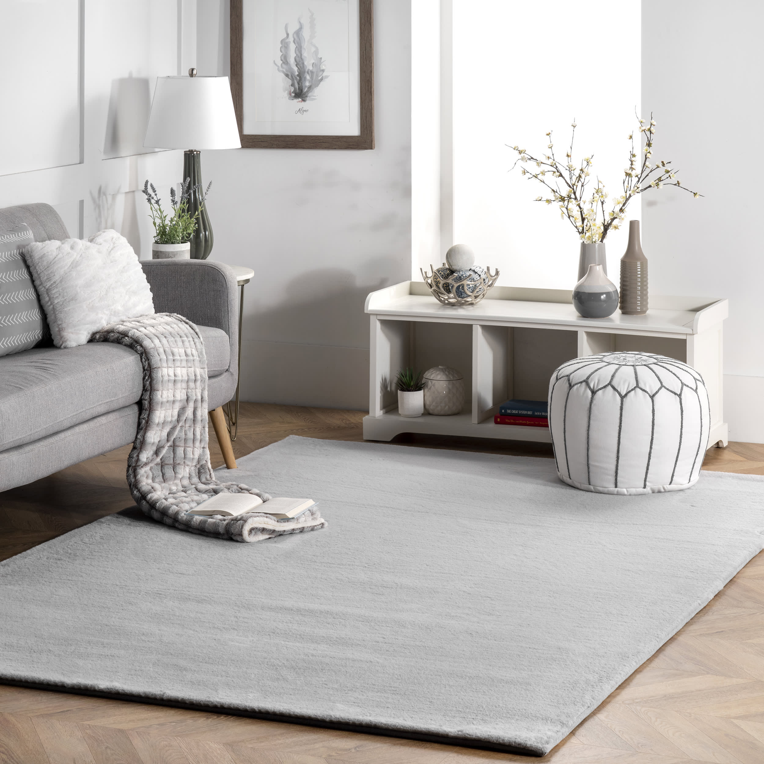 Soft Faux Rabbit Shag Rug - Light Grey Plush Carpet for Living Room, Bedroom & Nursery - Cozy & Luxurious Home Decor