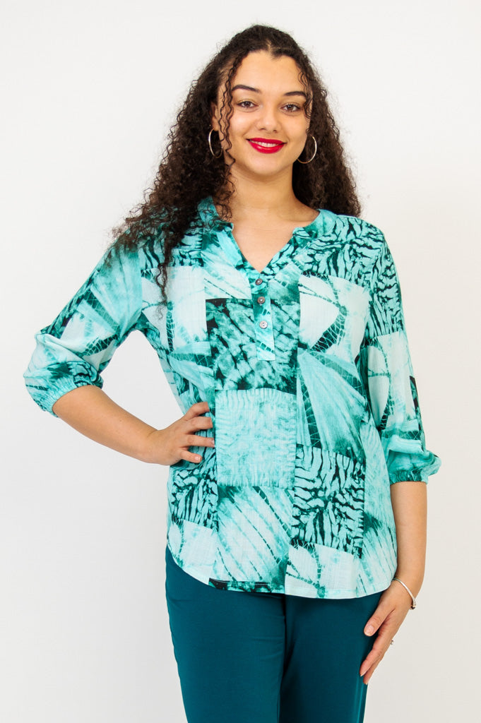 Carly Top - Shibori Print Linen Bamboo Blend Women's Tunic - Perfect for Summer Outfits & Boho Fashion