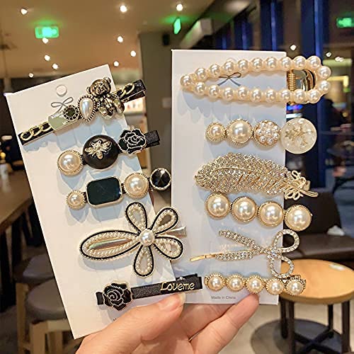 BAKEFY Pearl Hair Clips Set - 11pcs Korean Hair Accessories for Women, Elegant Hairpins for Long Hair - Perfect for Weddings & Parties