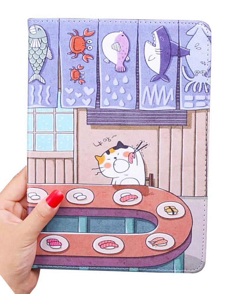 UnnFiko Cartoon iPad Air 4th/5th Generation Case - Slim Lightweight Stand Cover with Auto Sleep/Wake Function, PU Leather Smart Protective Case for iPad Air 4/5 (Cat & Sushi Design) - Perfect for Work, Study & Travel