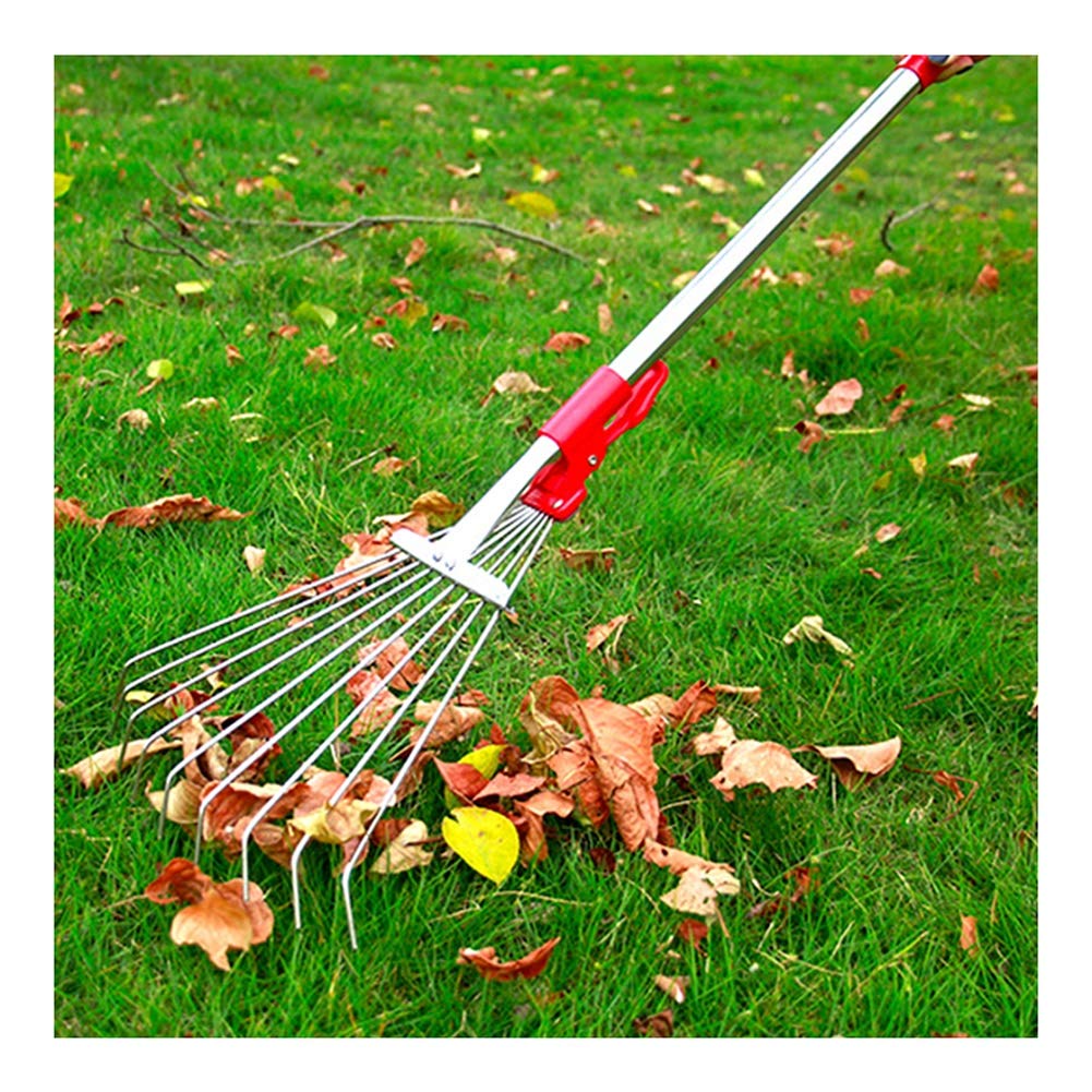 Adjustable Garden Leaf Rake with Comfortable Handle - Heavy Duty Yard Rake for Lawn Cleaning, Weeding, and Leaf Collection - Perfect for Backyard, Garden, and Landscaping Maintenance