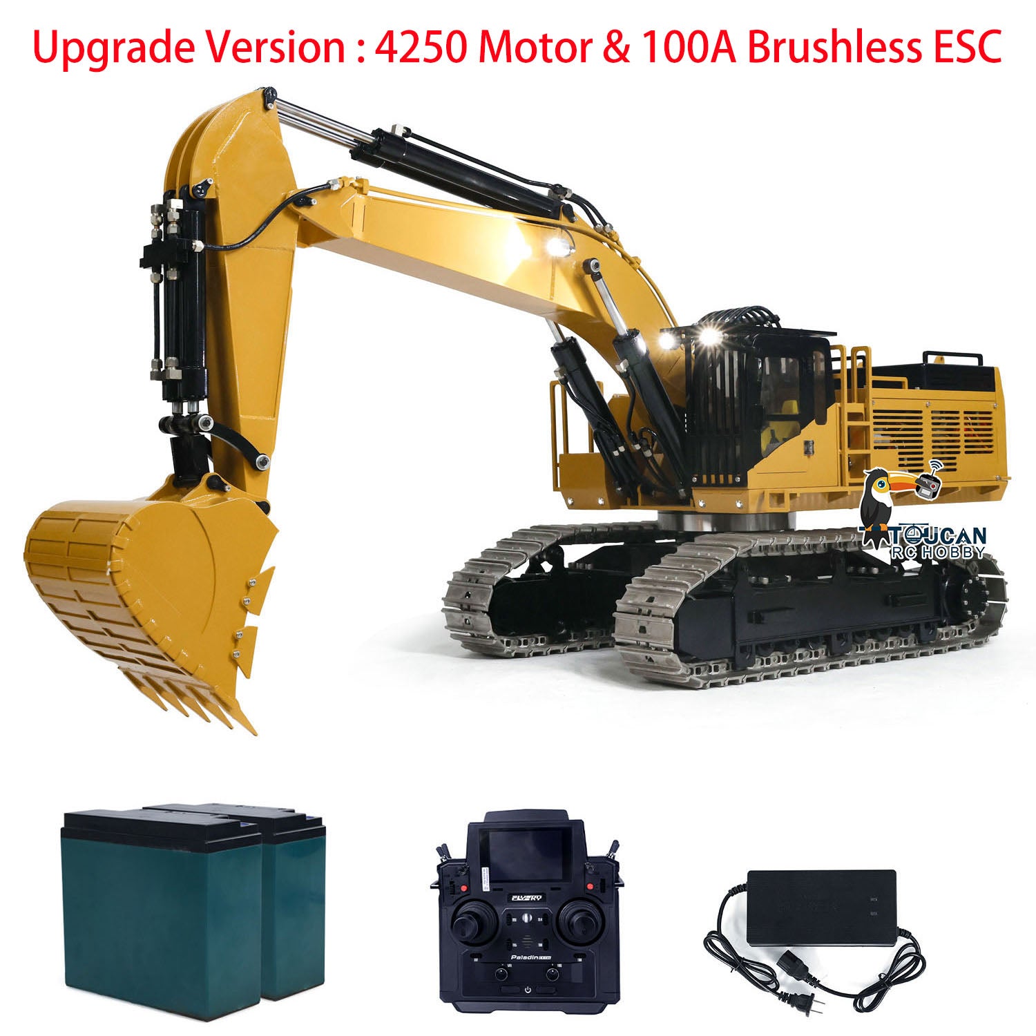 TOUCAN 1/8 Scale 385CF Metal Hydraulic RC Excavator - 150KG Heavy Duty Remote Control Digger, RTR (Ready to Run) Upgraded Version - Perfect for Construction Simulation, Backyard Digging, and RC Hobby Enthusiasts