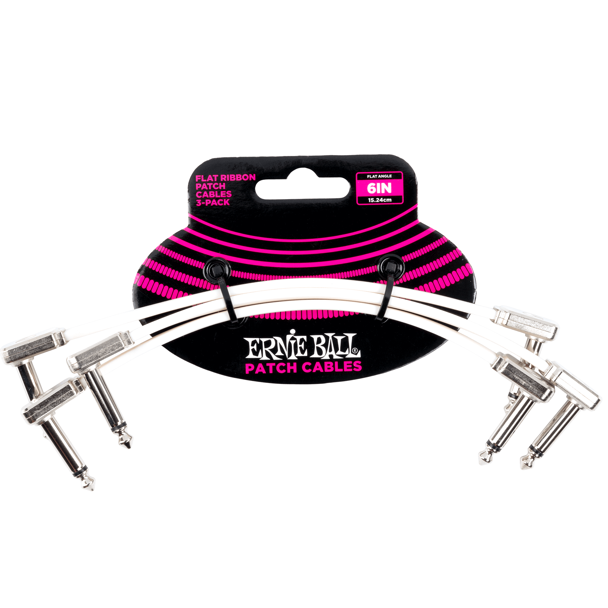 Ernie Ball 6-Inch Flat Ribbon Patch Cable - 3 Pack White | High-Quality Instrument Cable for Guitar, Bass & Pedalboard | Perfect for Stage & Studio Use