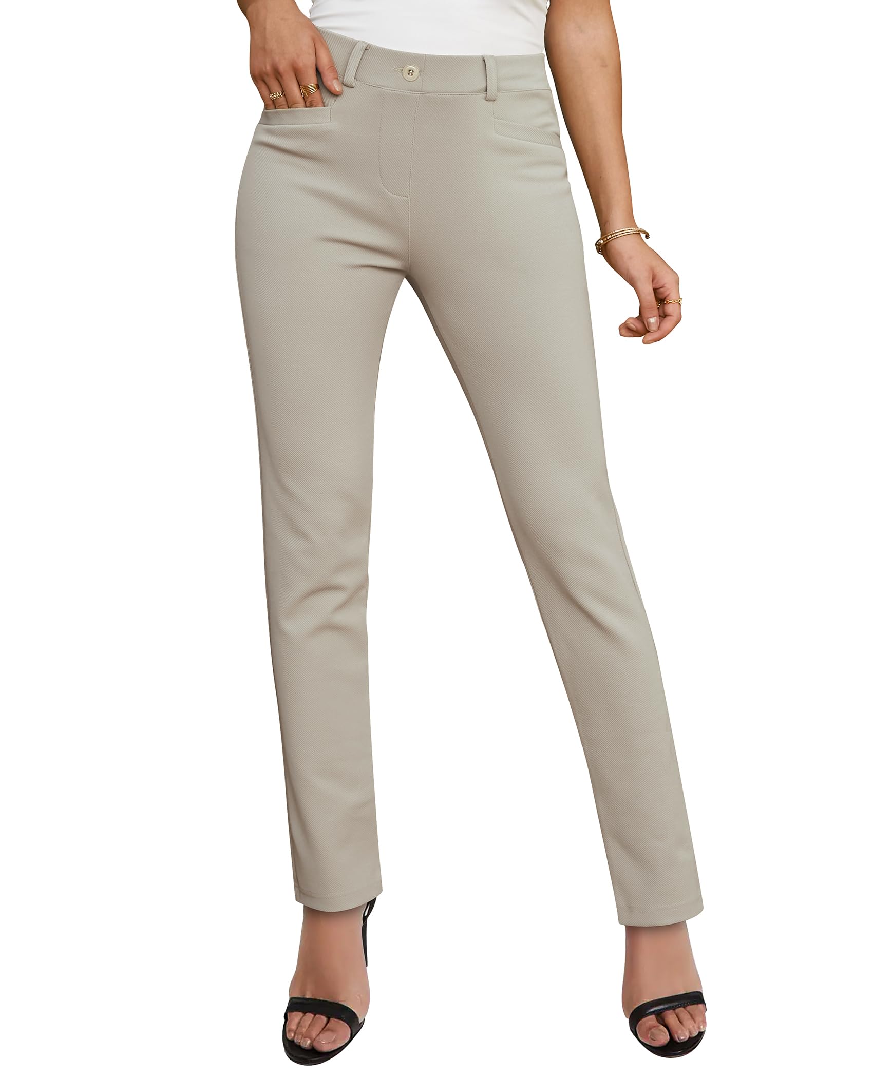 Siliteelon Women's High Waisted Work Pants - Pull On Dress Pants with Straight Leg Cut for Office & Business Attire | Professional Comfort for Corporate Women
