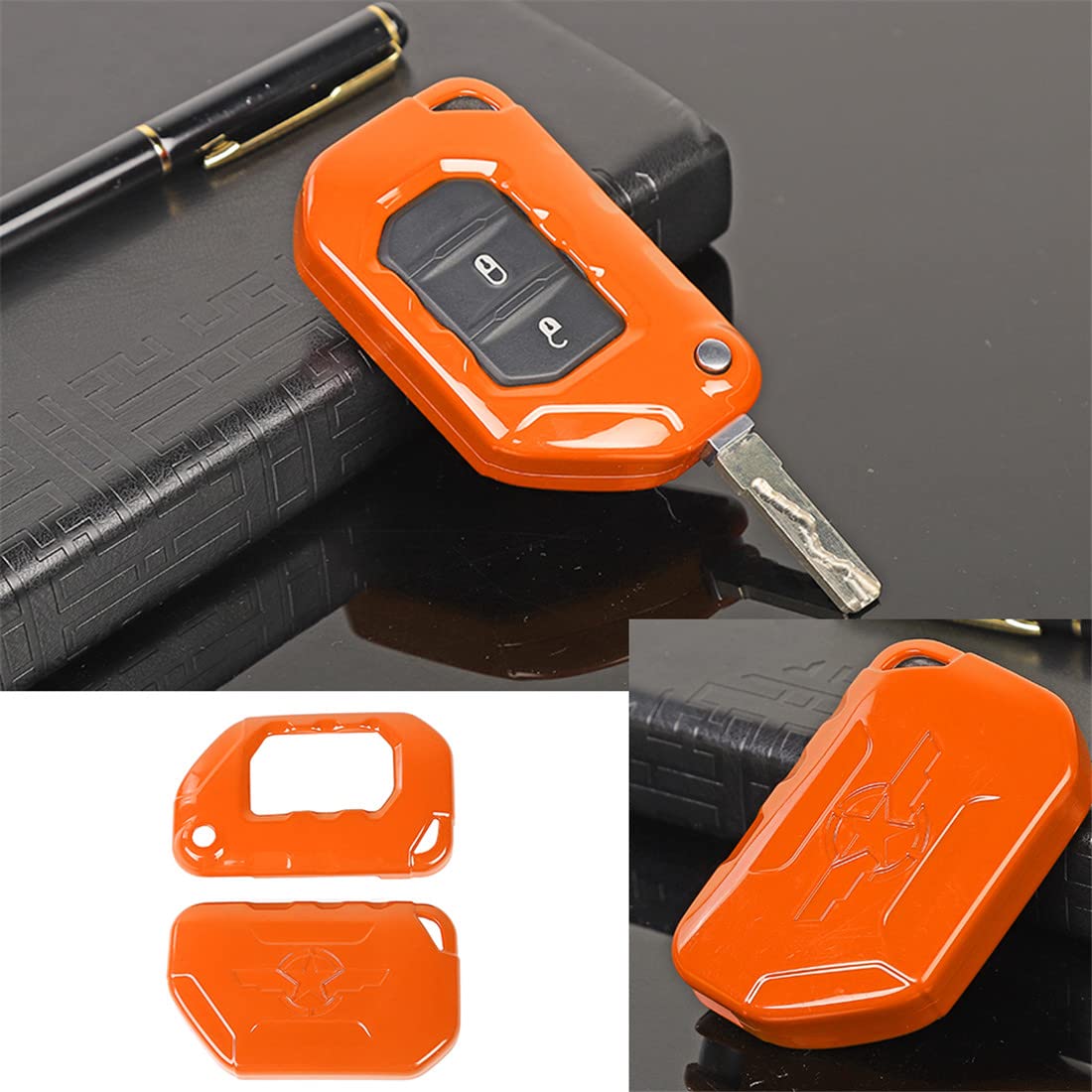 ABS Car Key Fob Cover Case Protector Shell for Jeep Wrangler JL JT & Gladiator 2018-2022 - Durable Keychain Accessory (Orange) - Perfect for Off-Road Adventures & Daily Protection