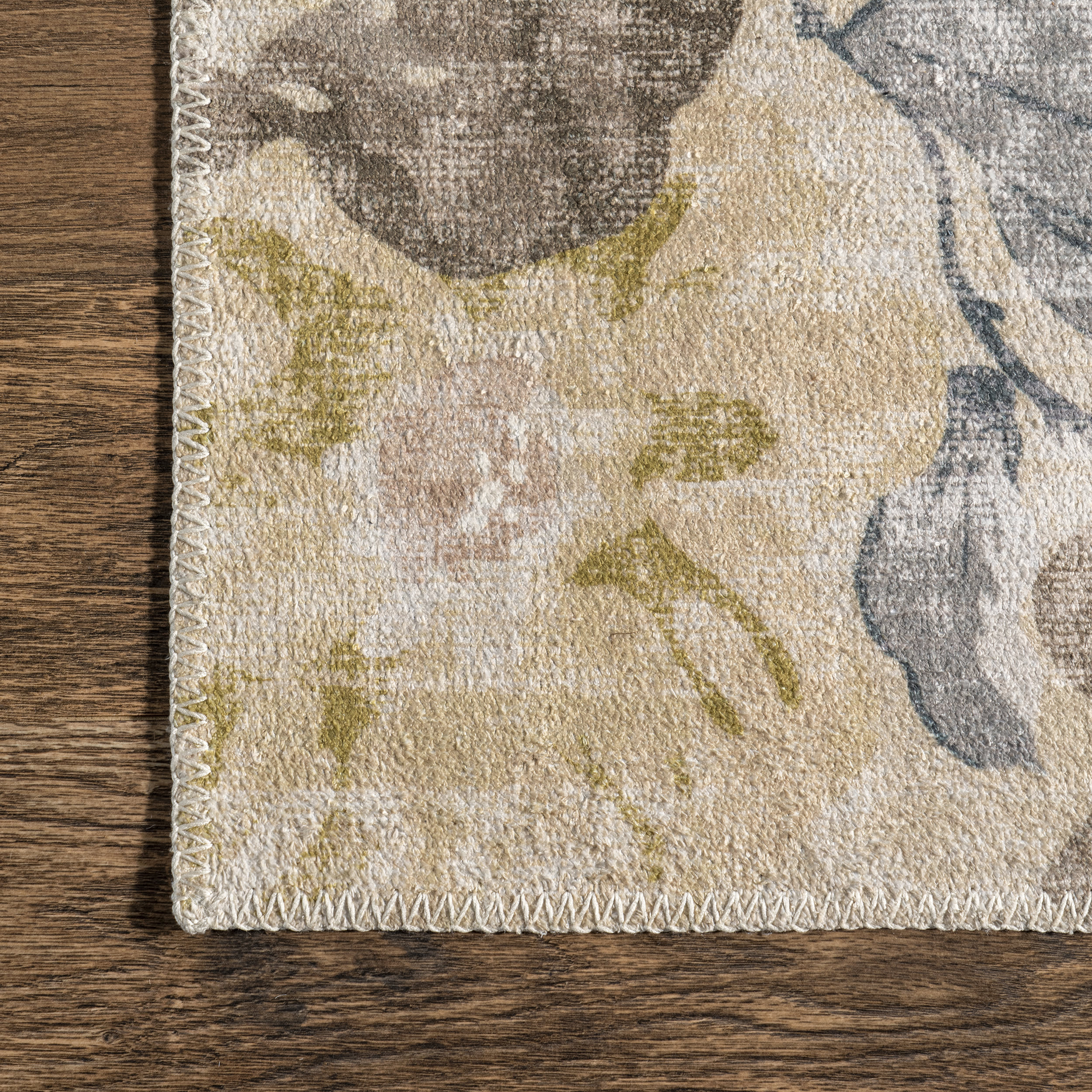 Fanya Floral Washable Rug - Soft Beige Non-Slip Area Rug for Living Room, Bedroom & Nursery | Machine Washable Boho Home Decor