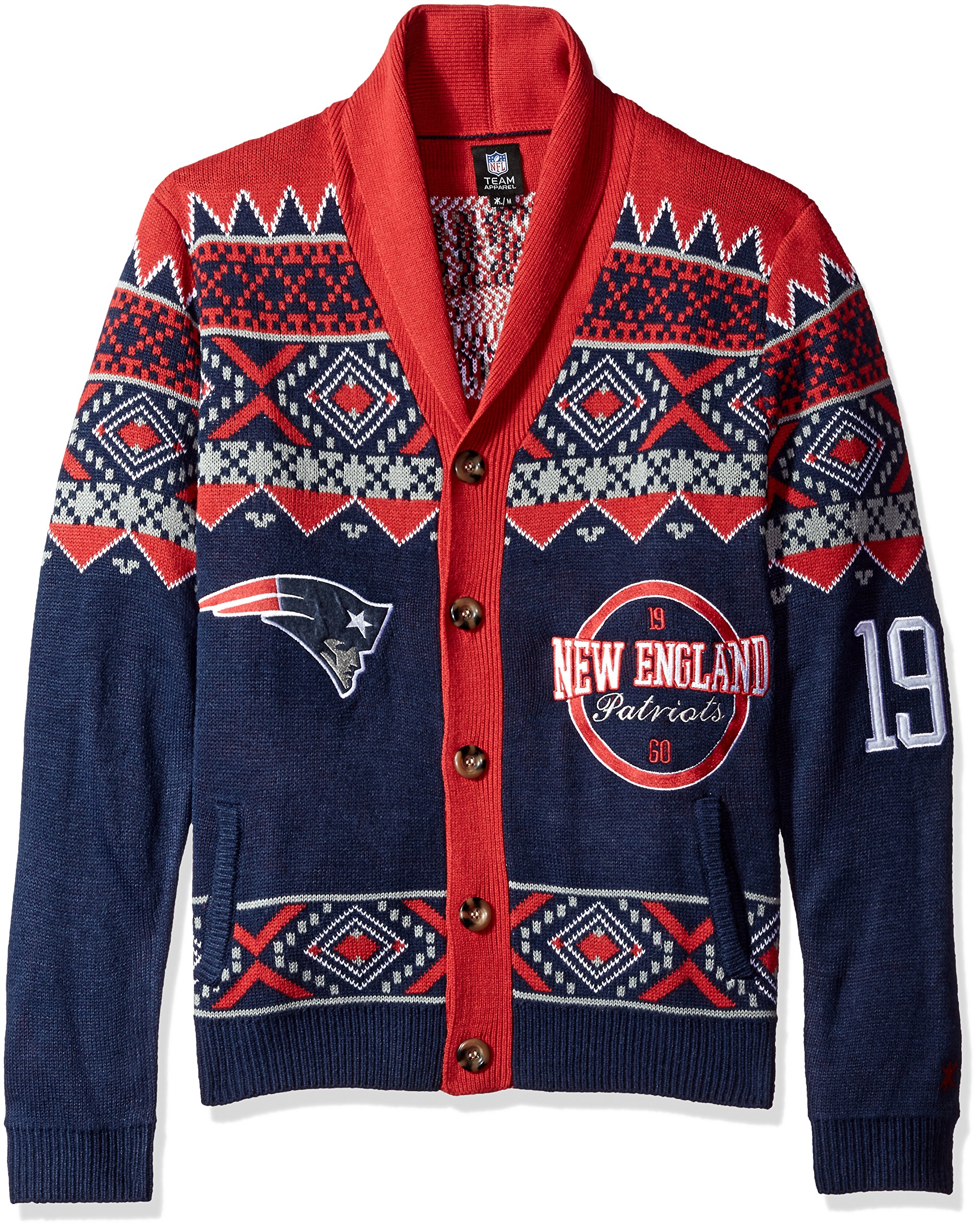 FOCO NFL Men's Cardigan Sweater - Officially Licensed Team Logo Pullover for Football Fans - Cozy Warm Winter Knitwear for Game Day, Tailgating & Casual Wear
