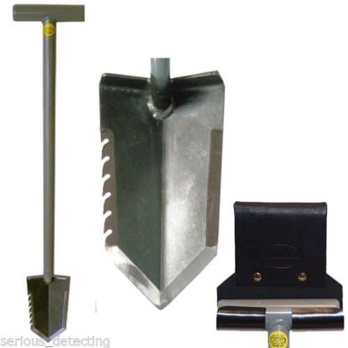 Lesche T-Handle Shovel with Serrated Edge - Durable Digging Tool for Metal Detecting & Archaeology - Includes ReadyShovel Leather & Kydex Holster - Perfect for Outdoor Adventures, Treasure Hunting & Survival Gear