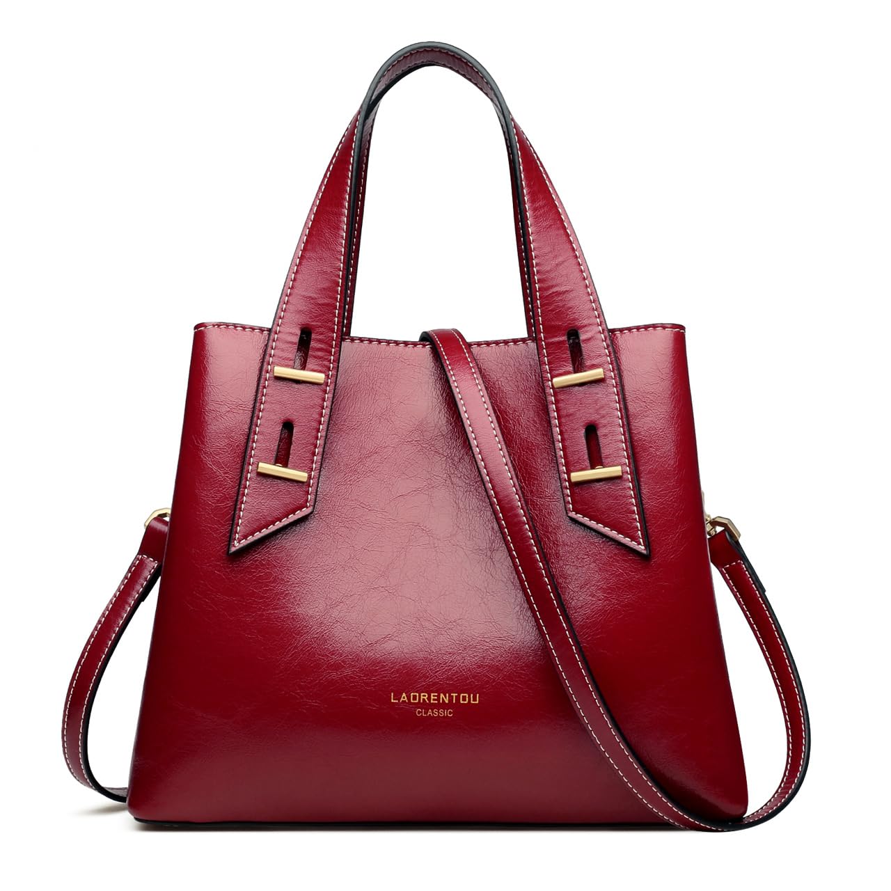 LAORENTOU Women's Crossbody Handbag - Genuine Cow Leather Satchel Purse with Top Handle & Shoulder Strap for Work, Travel & Everyday Use