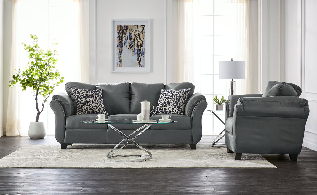 Modern Dark Grey Collier Sofa and Chair Set - Comfortable Living Room Furniture for Relaxing & Entertaining
