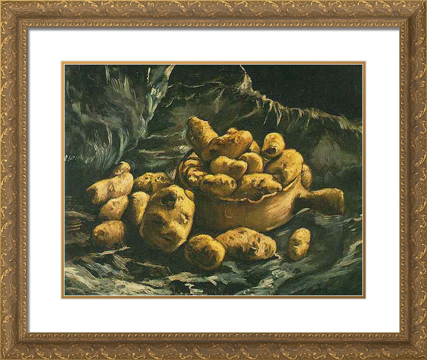 Van Gogh Still Life With an Earthern Bowl and Potatoes 24x20 Gold Ornate Framed Art Print - Double Matting, Wall Decor for Living Room, Bedroom & Office