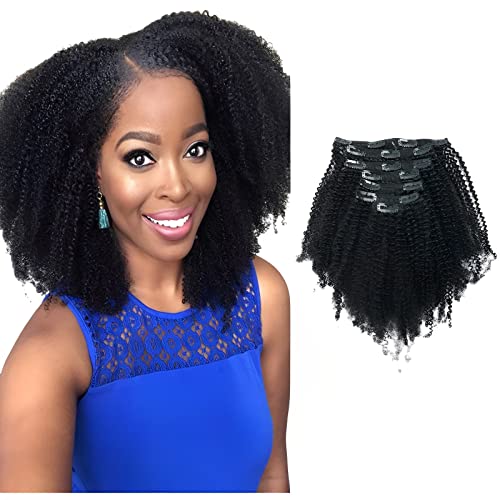 Premium Sassina Remy Human Hair Clip-in Extensions for Black Women – 7-Piece Afro Coily Set with 17 Clips, 120g Double Wefts, 18 Inch 4B/4C Jet Black Hair (#1) – Perfect for Protective Styling, Volume Boost & Everyday Glam