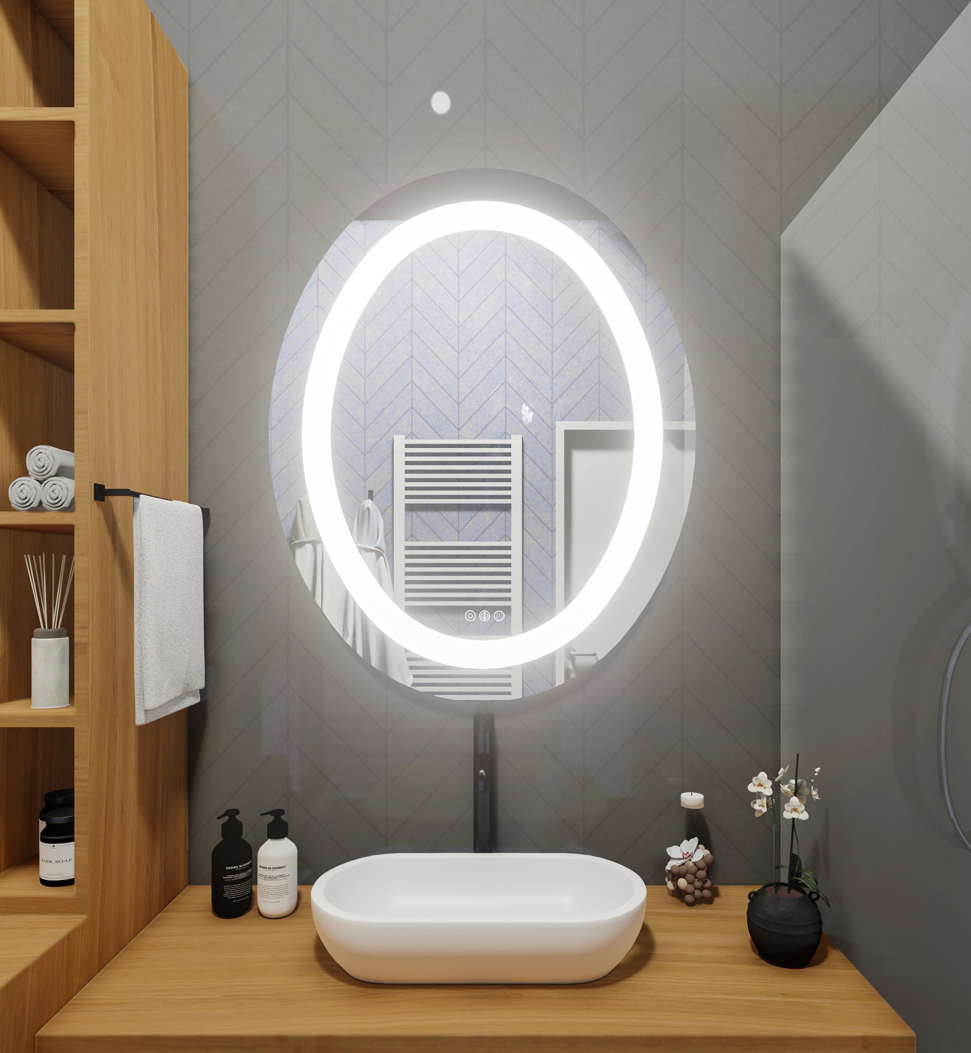 Reversible Front Lit LED Oval Bathroom Mirror 24