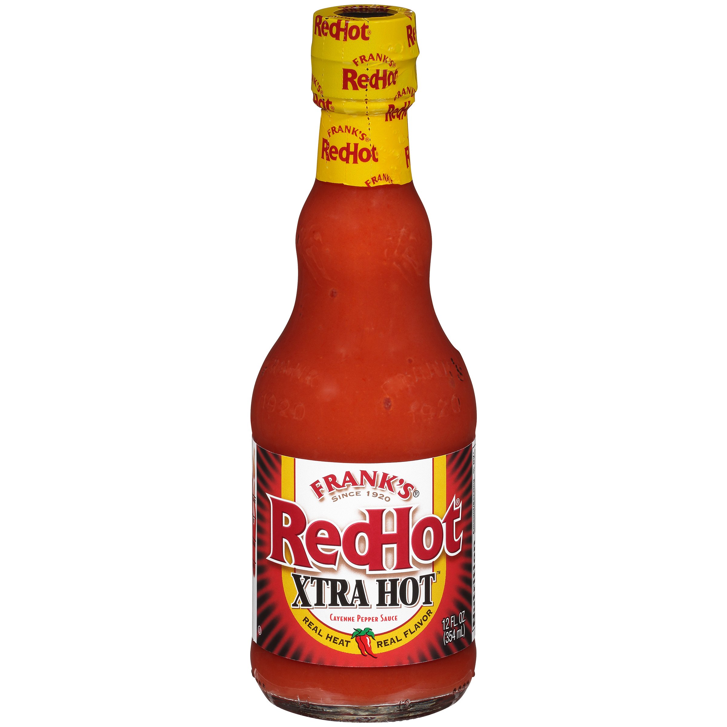 Frank's RedHot Xtra Hot Cayenne Pepper Sauce - 12 fl oz Bottle | Spicy Hot Sauce for Wings, Tacos, Burgers & More | Gluten-Free & Bold Flavor