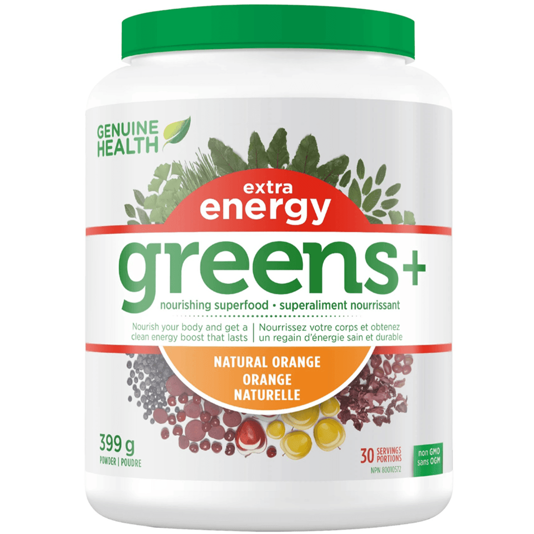 Genuine Health Greens+ Extra Energy Orange Powder 399g - Superfood Supplement for Boosting Energy & Immunity - Perfect for Smoothies, Juices & Daily Wellness