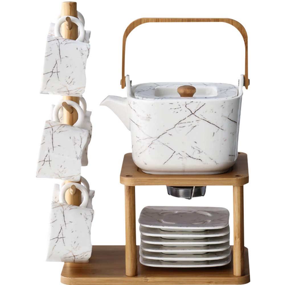 14-Piece Ceramic Teapot Set - Modern Tea Service with Storage Shelf, Large Golden Teapot for Home, Office & Gifts - Perfect for Afternoon Tea, Hosting & Relaxation