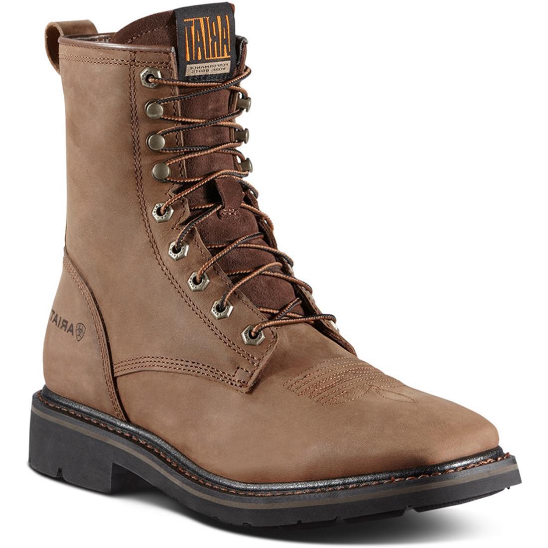 Cascade 8 Inch Soft Toe Wide Square Toe Work Boots for Men - Alamo Brown | Comfortable & Durable for Construction, Farming & Outdoor Work