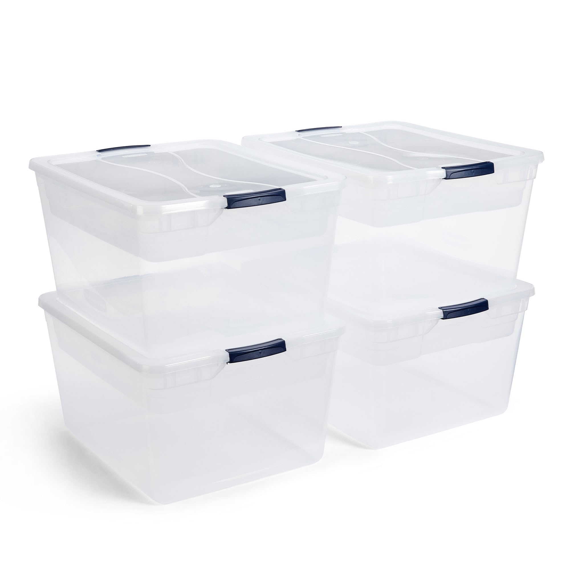 Rubbermaid Cleverstore 74 Qt Clear Plastic Storage Bins with Secure Latching Lids & Nesting Trays - 4-Pack Stackable Organizer Containers, BPA-Free, Made in USA - Perfect for Home, Office, Garage & Closet Organization