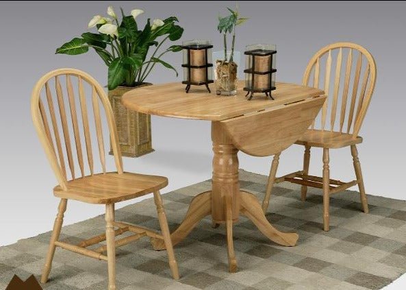 Drop Leaf Dining Table Set with 2 Chairs - Natural Wood Finish for Small Spaces, Kitchen, Breakfast Nook & Apartment Dining | Expandable Space-Saving Dinette Set