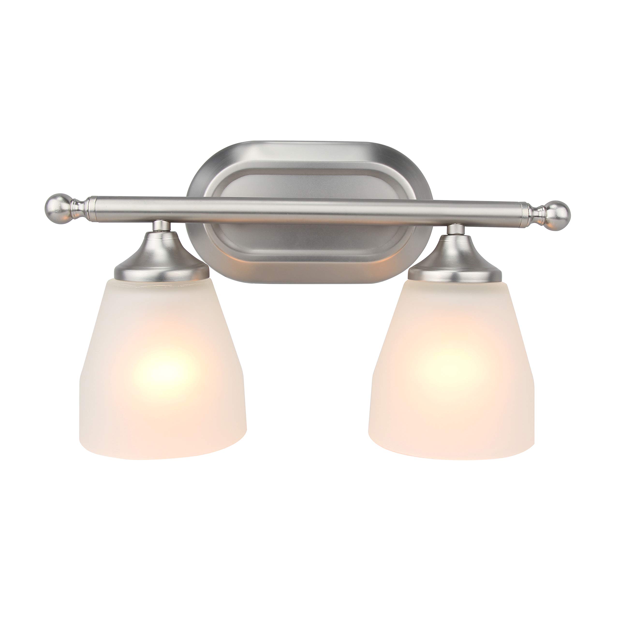 Yosemite Home Decor Jordan 2-Light Bathroom Vanity Light Fixture - Satin Nickel Finish with Frosted White Glass Shades - Perfect for Bathroom, Powder Room, and Dressing Room Lighting