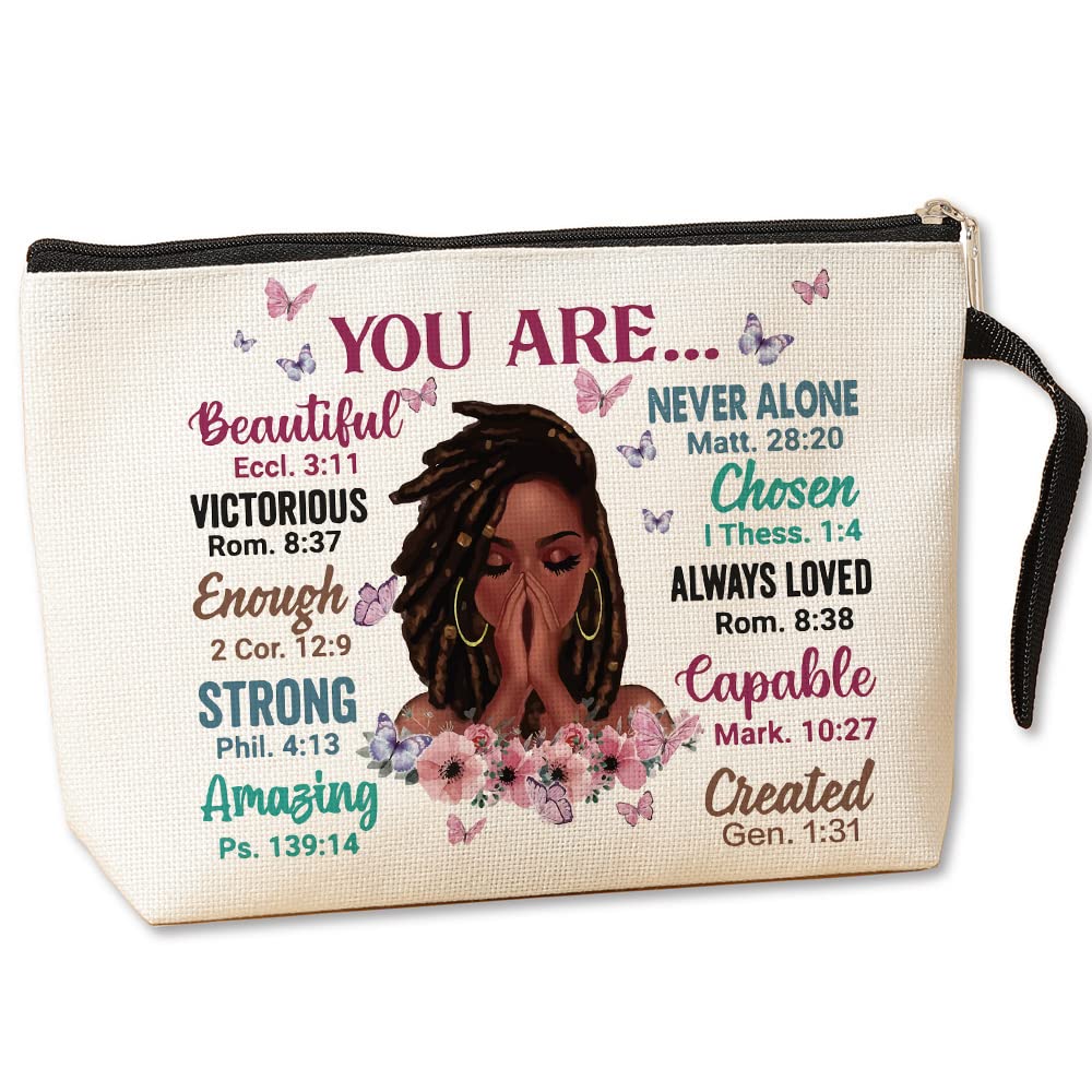 Jztco Inspirational Makeup Bag - Christian Gifts for Women, You Are Beautiful Strong Amazing - Travel Cosmetic Bag with Zipper for Friends, Sisters, Mom & Aunt - Perfect for Church, Bible Study & Daily Use