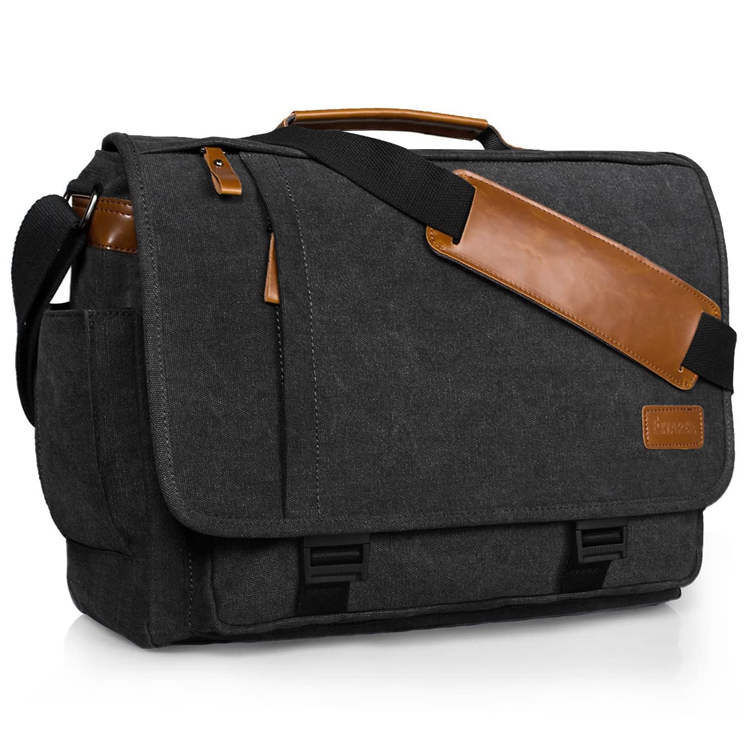 ESTARER 15.6 Inch Men's Waterproof Canvas Messenger Bag - Laptop Briefcase for Work, Travel & Business (Dark Grey) | Durable Shoulder Satchel for Professionals & Students