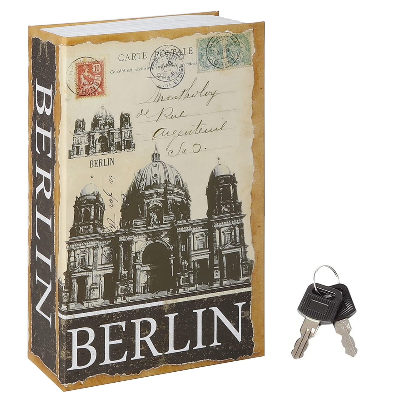 Jssmst Diversion Book Safe with Key Lock - Hidden Secret Storage Box for Money, Jewelry & Valuables - High Capacity 9.5 x 6.2 x 2.2 Inch - Secure Home & Office Use - Perfect for Cash, Passports & Important Documents (Model: SM-BSKL019 Berlin)