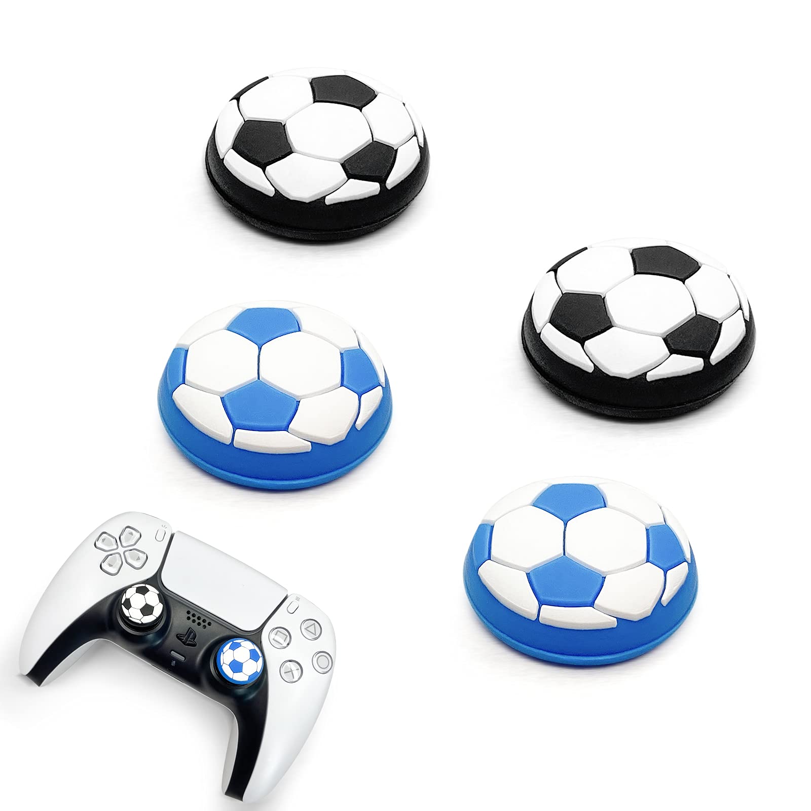 Daugee Silicone Thumb Stick Grip Caps for PS5/PS4/PS3/PS2/Xbox One/Xbox 360 Controllers - 4-Pack Football Design (Black & Blue) - Improve Grip & Prevent Slippage for Better Gaming Performance